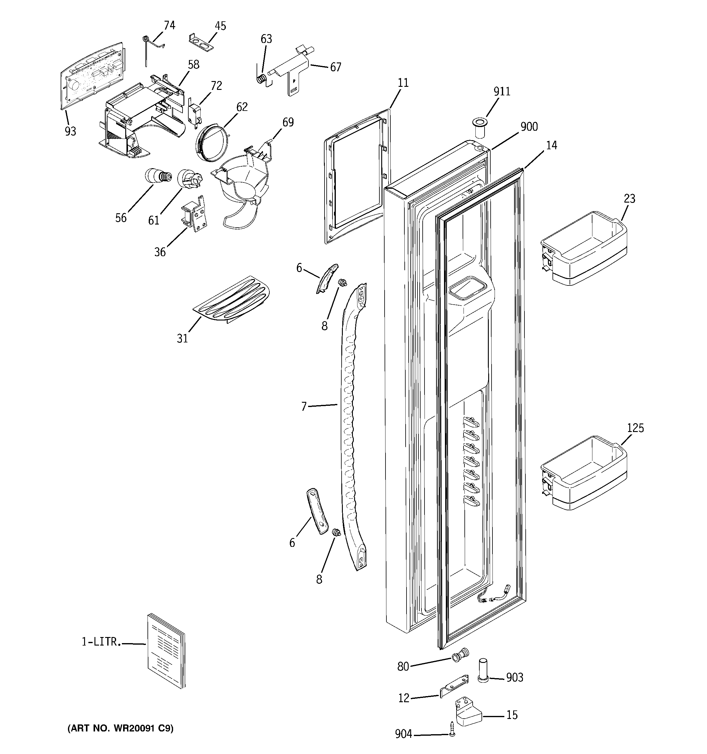 GE GCE23LHWHFWW freezer door diagram