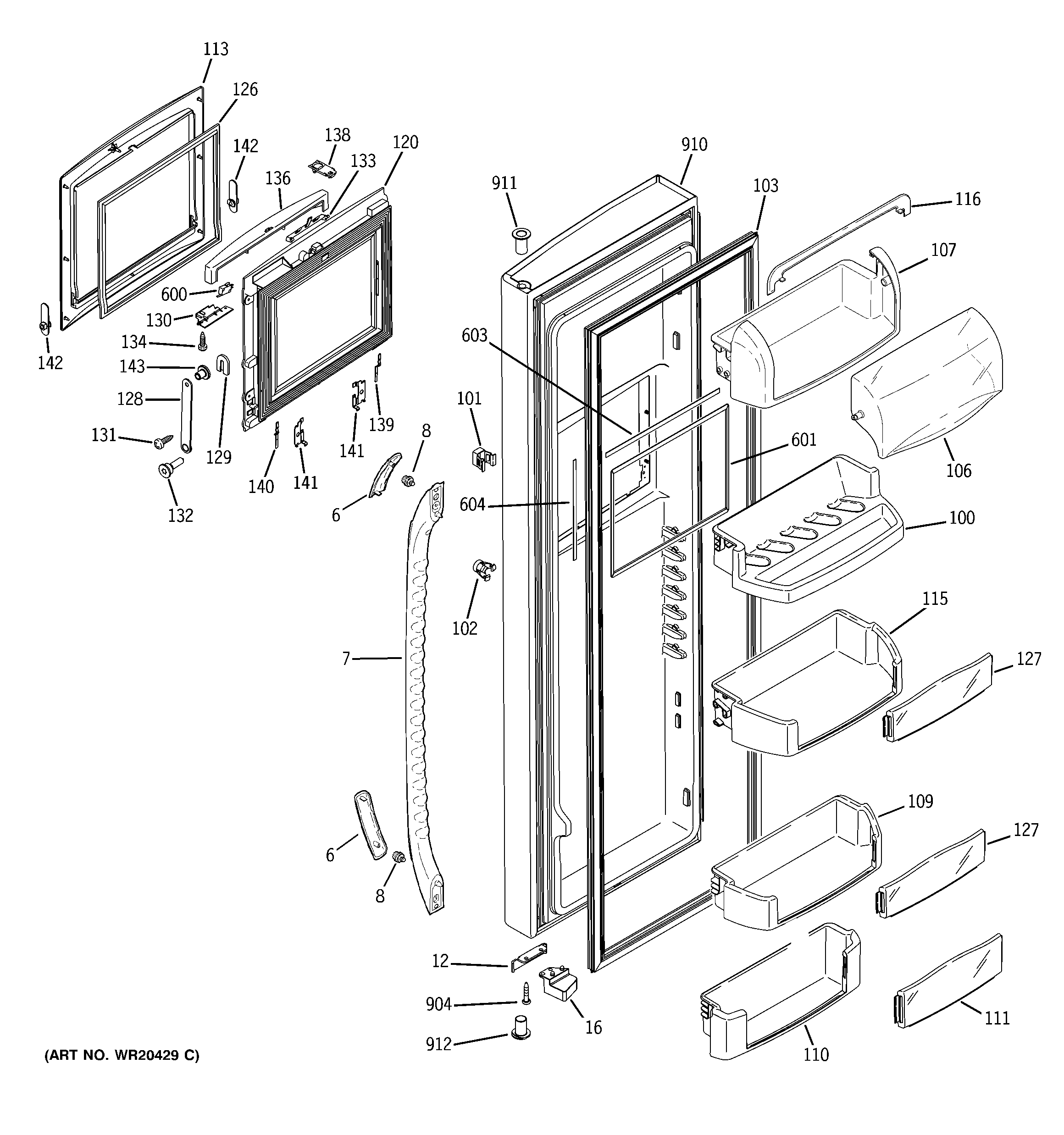 GE GCE23LHWHFWW fresh food door diagram