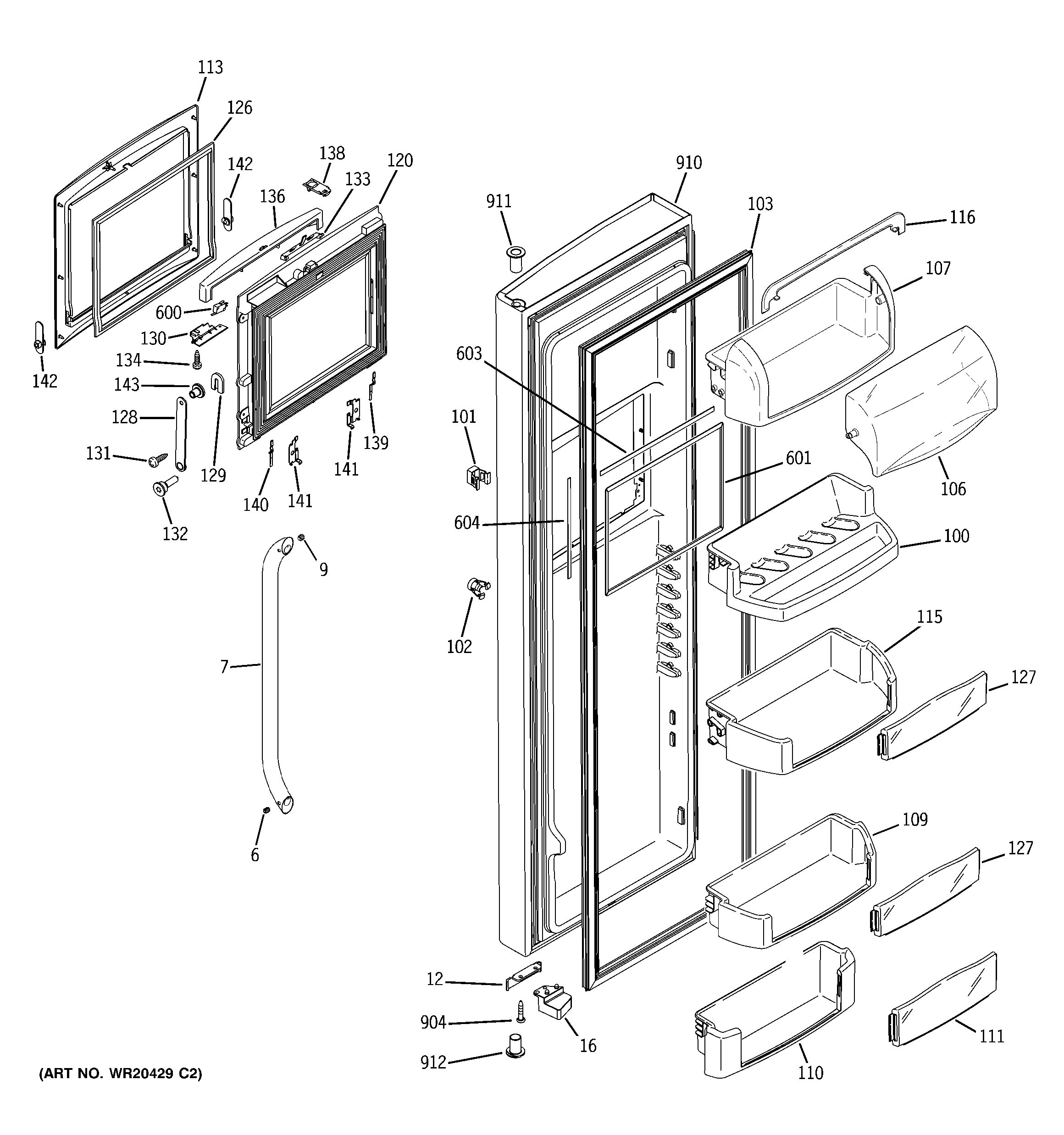 GE GCE23LHWHFSS fresh food door diagram