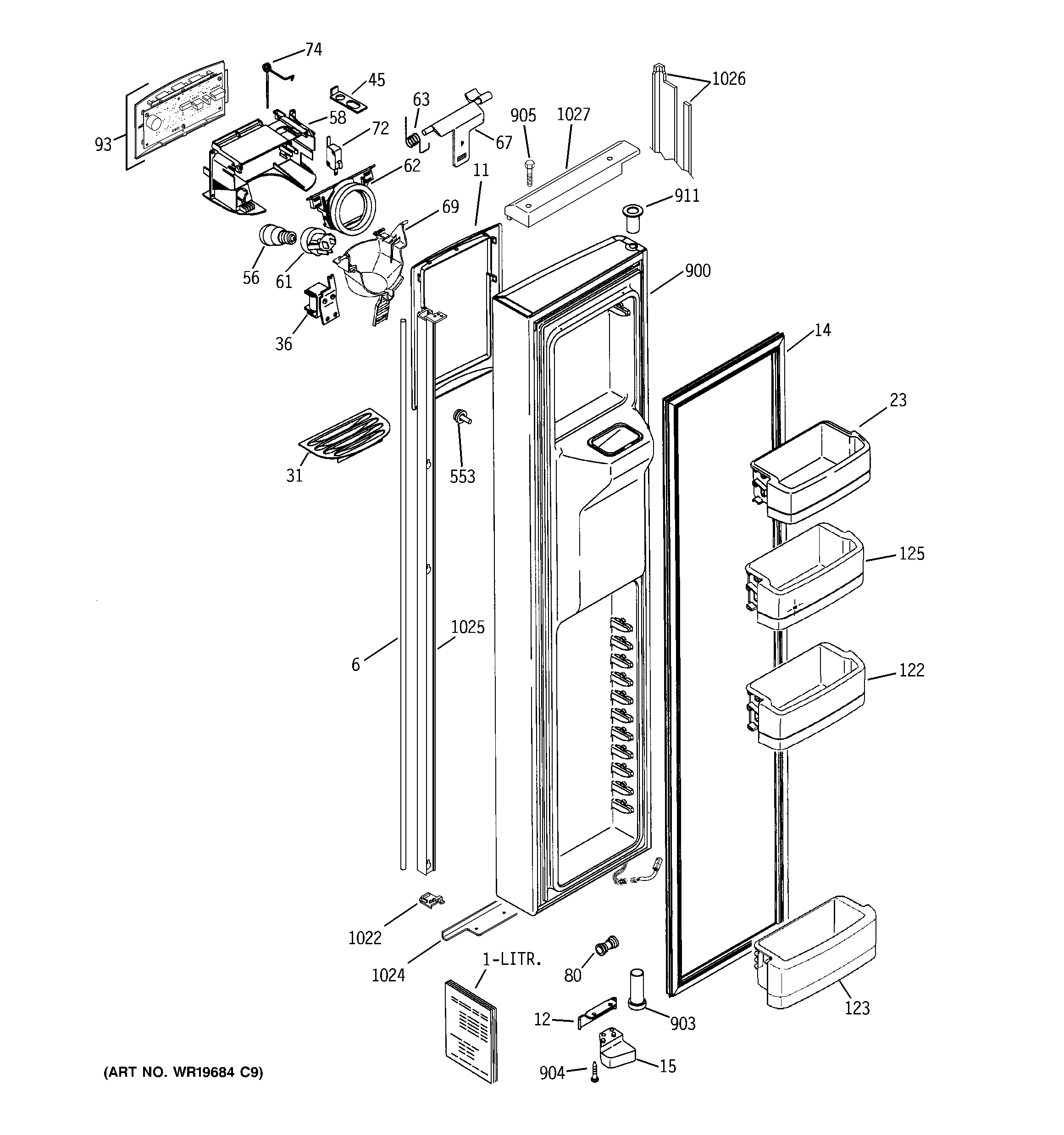GE GIE21MGTIFBB freezer door diagram