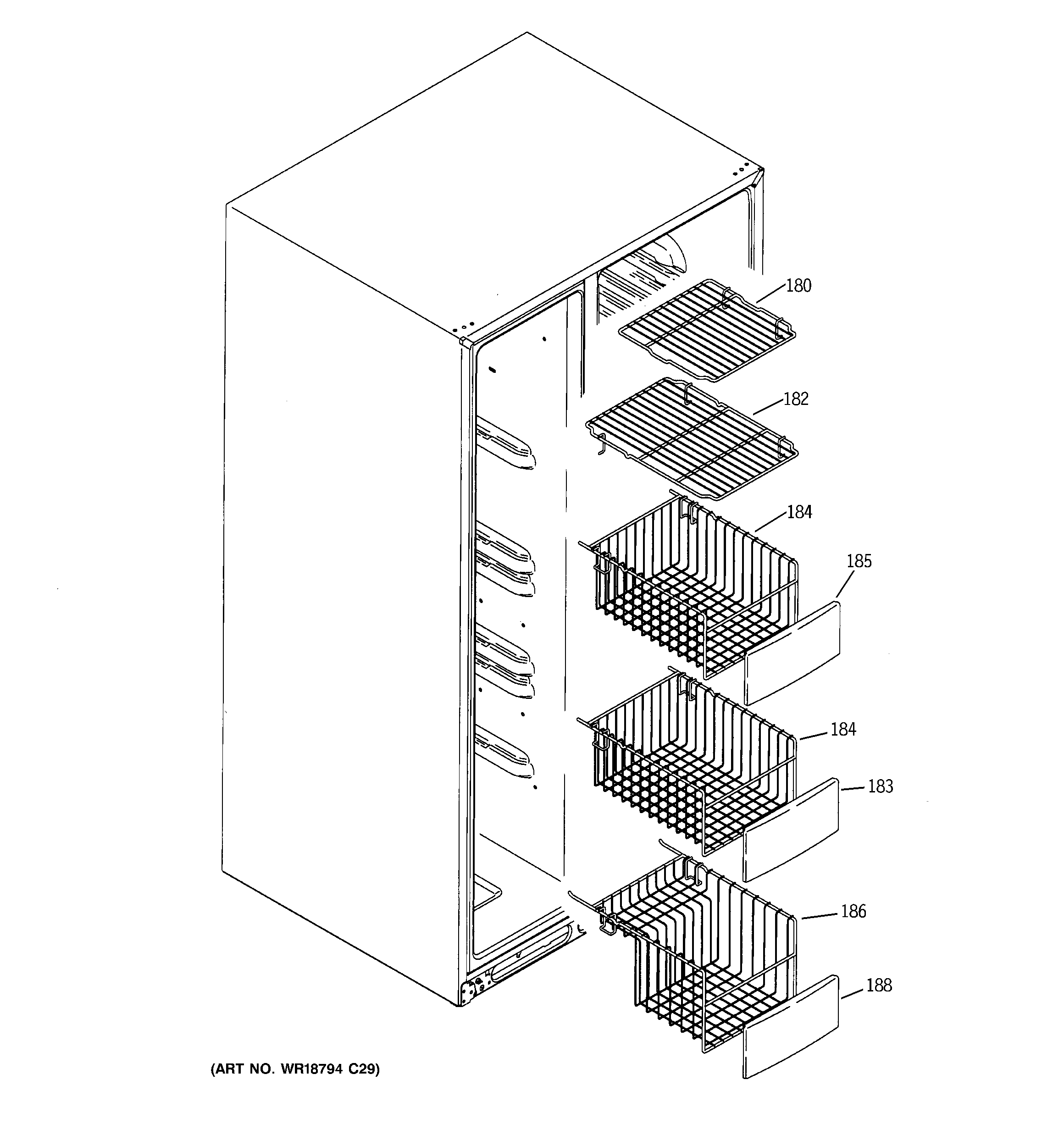 GE GIE21MGTIFKB freezer shelves diagram