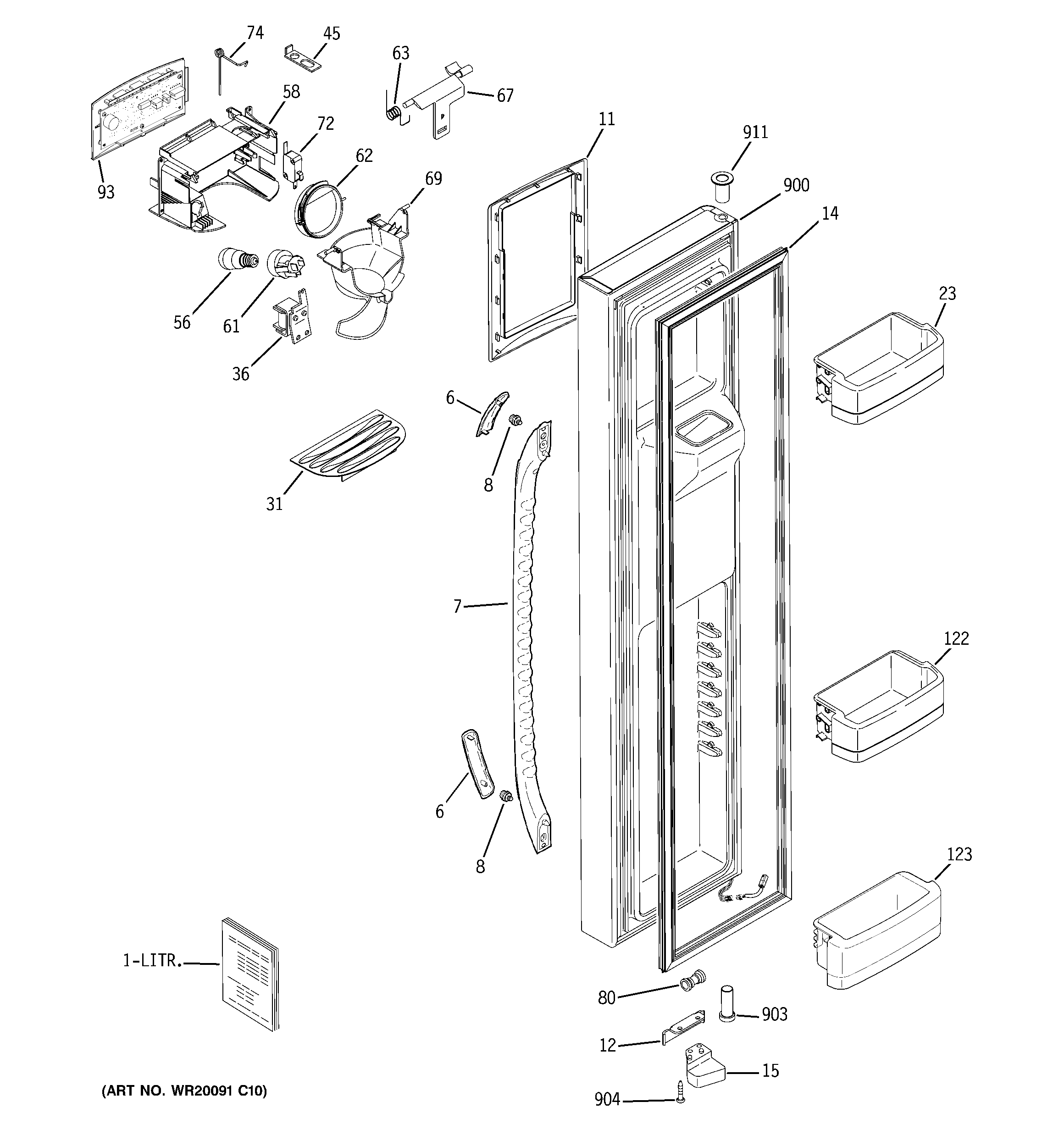 GE GSC22QGTIBB freezer door diagram