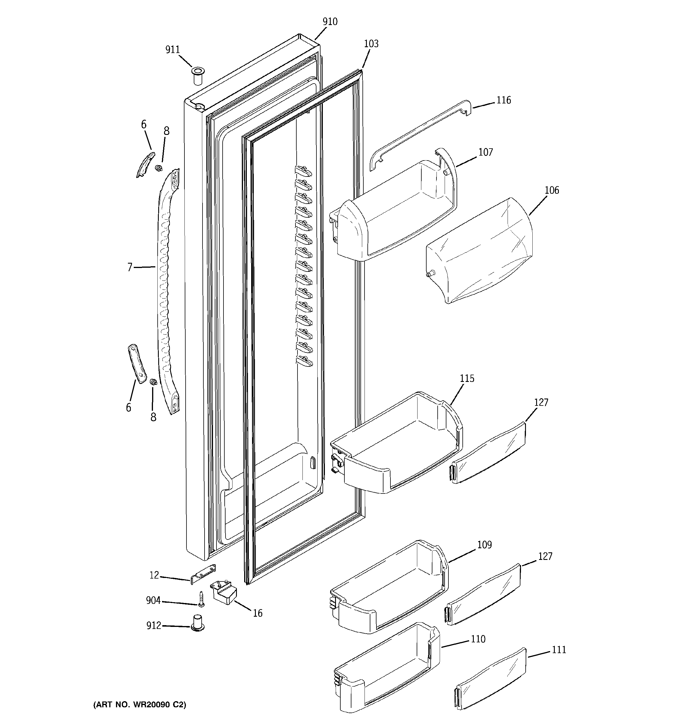 GE GSC22QGTIBB fresh food door diagram