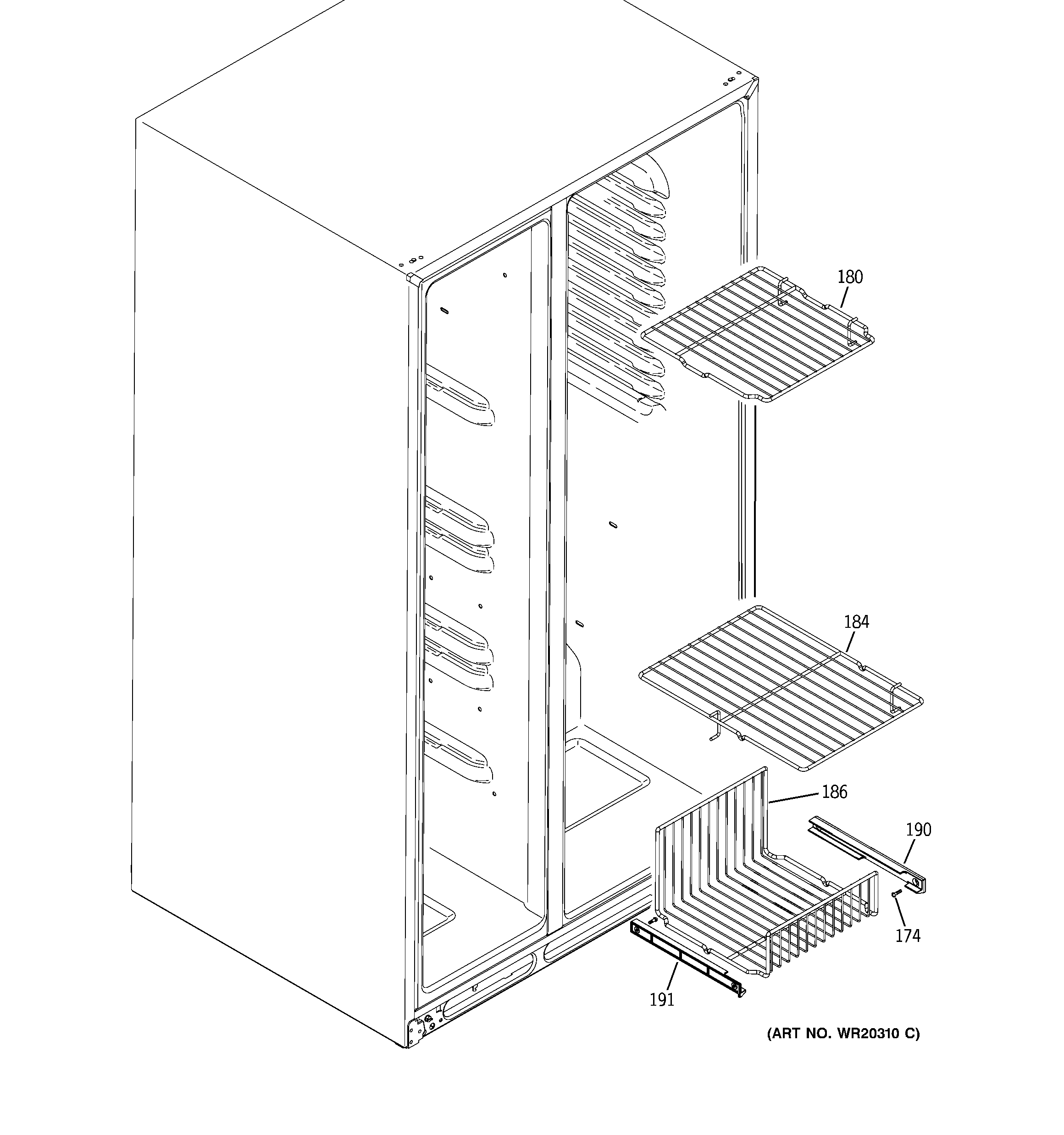 GE GSHF5MGXCEWW freezer shelves diagram