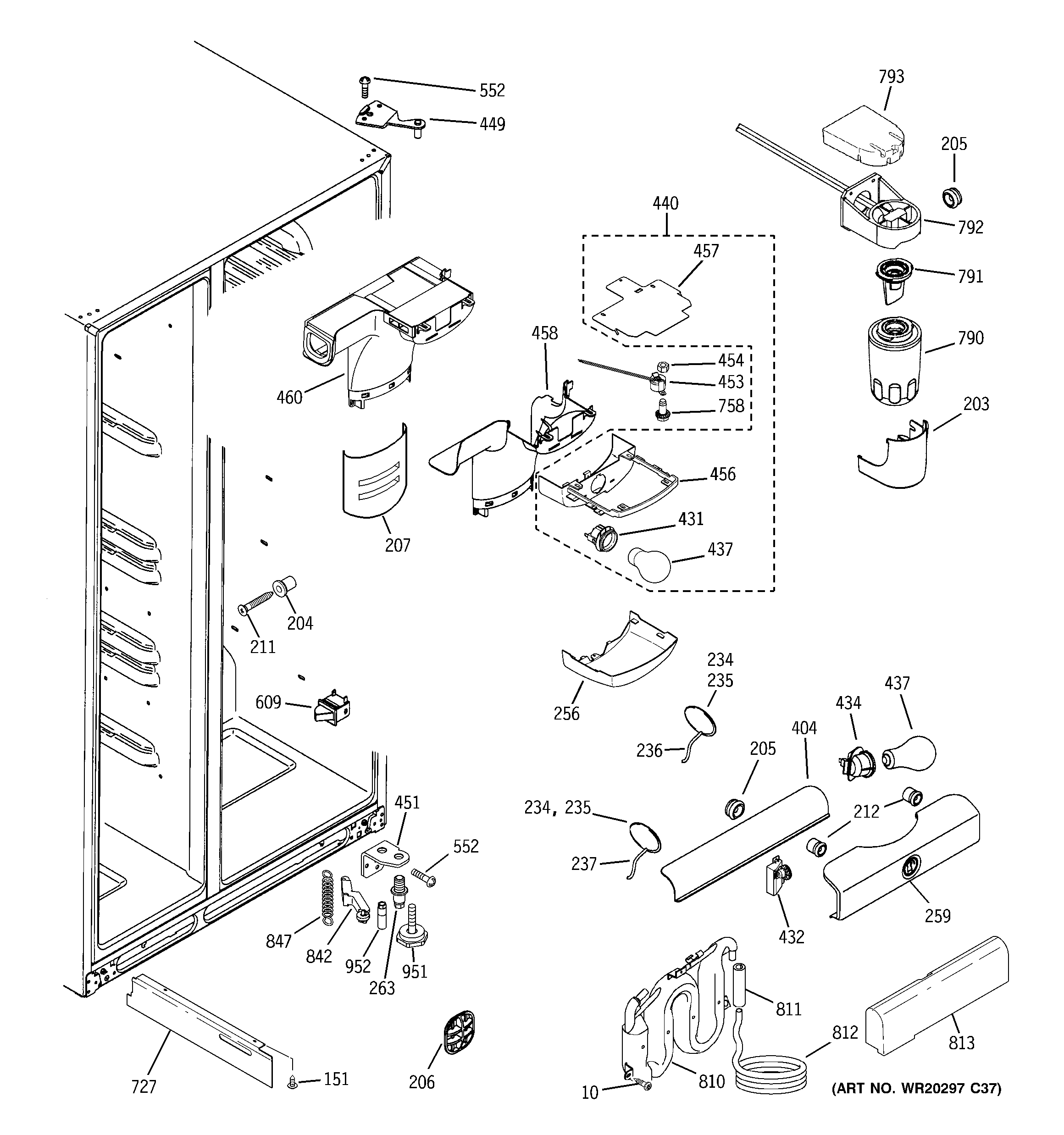GE GSHL5MGXCELS fresh food section diagram