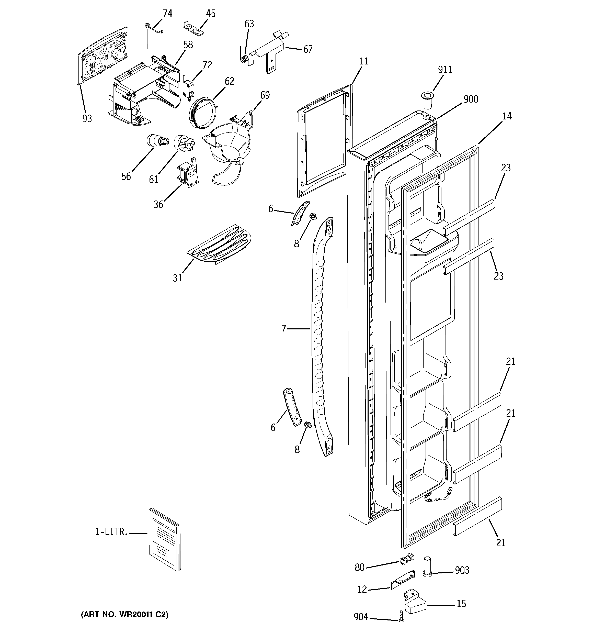 GE GSS25WGTIBB freezer door diagram