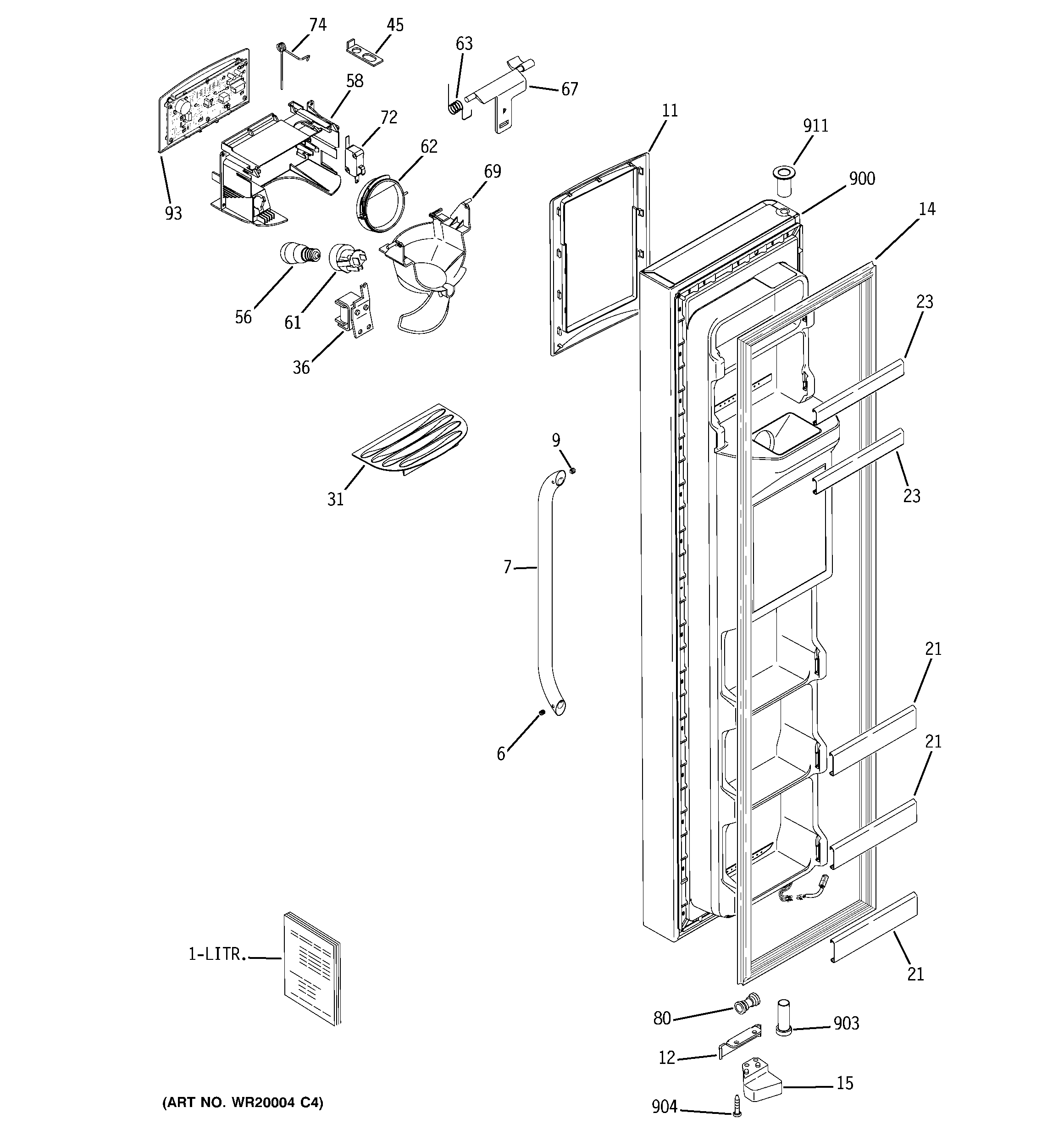 GE GSS25WSTISS freezer door diagram