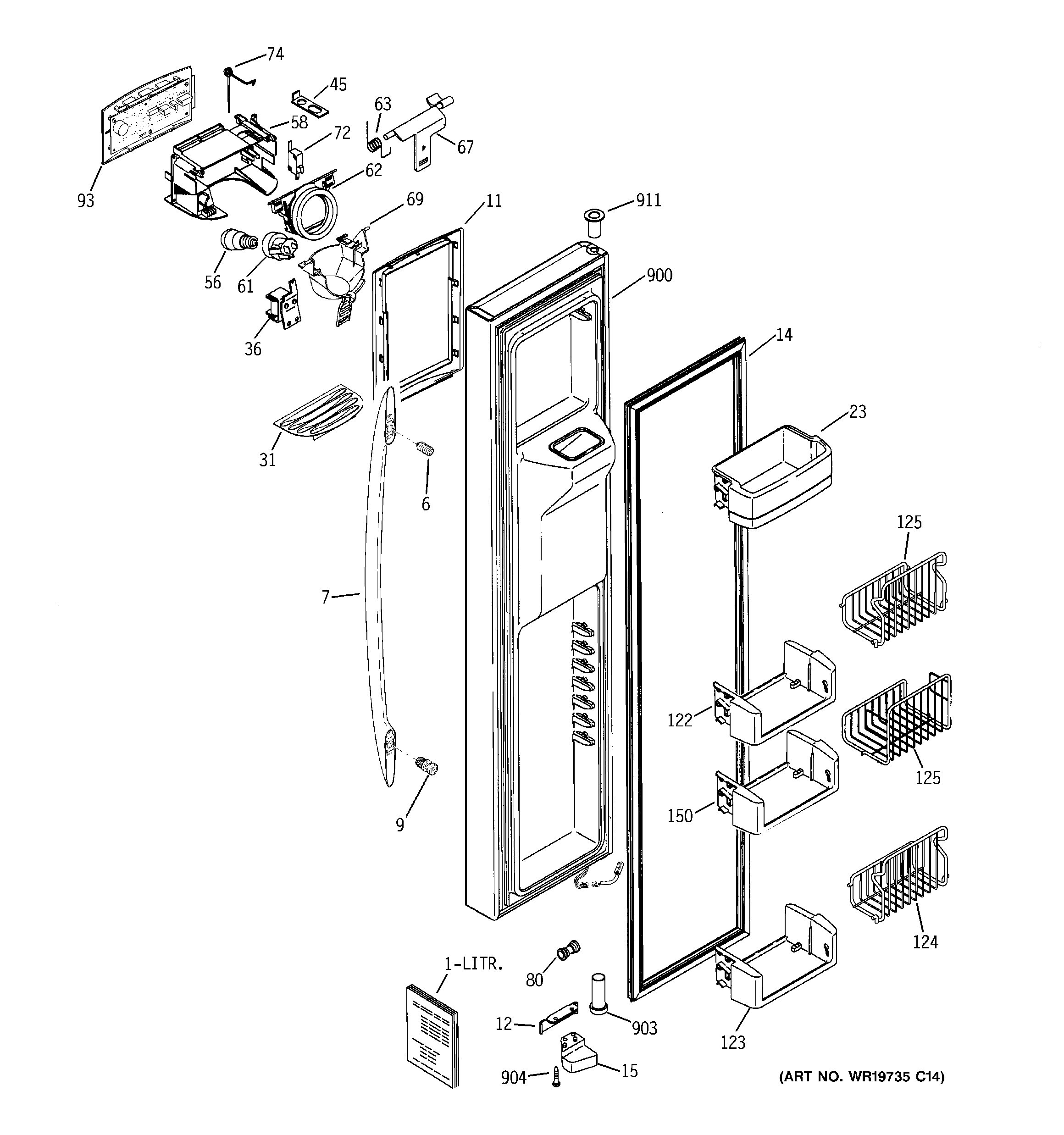 GE PCE23NGTIFSS freezer door diagram