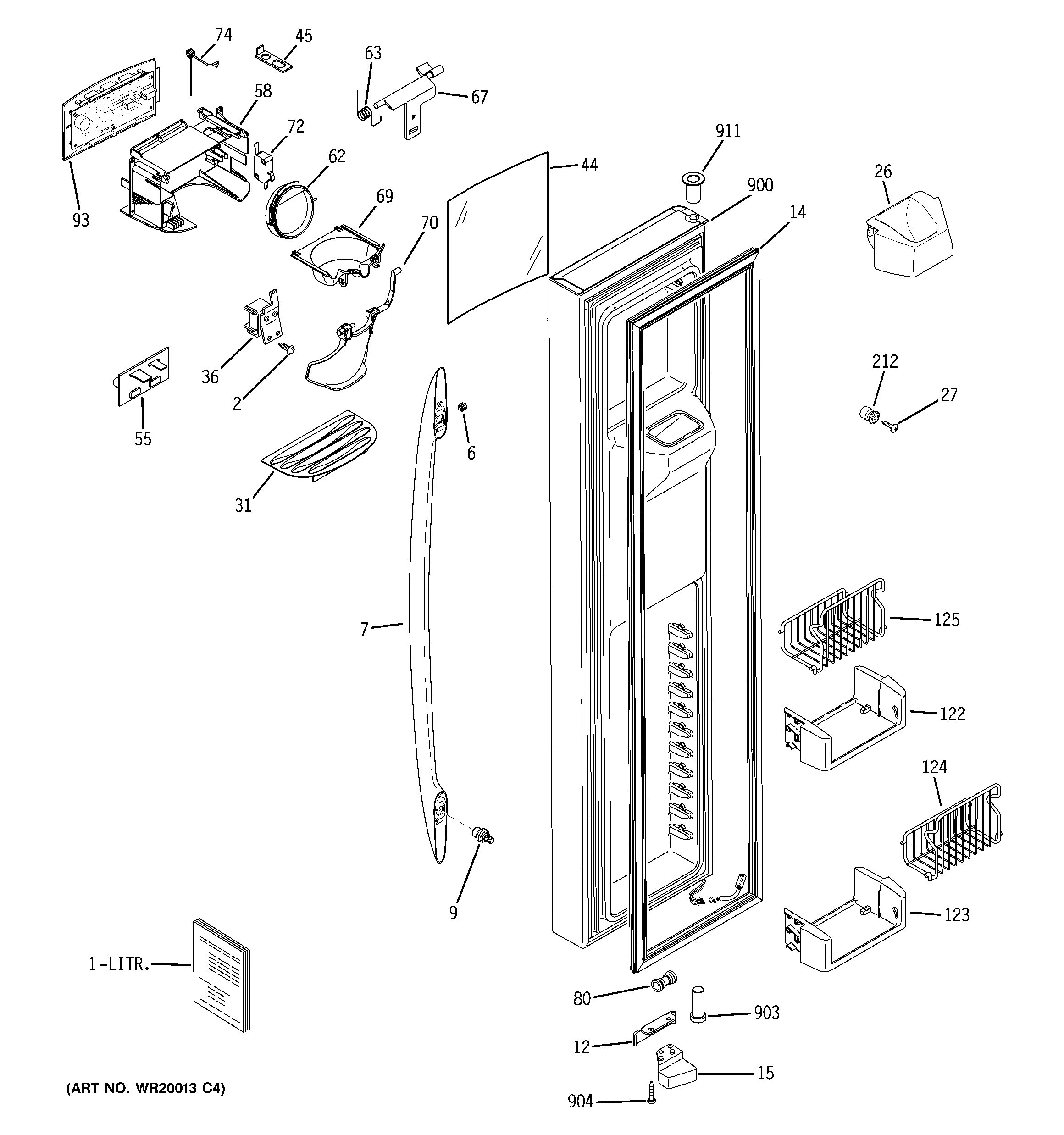 GE PSCS3VGXCFSS freezer door diagram
