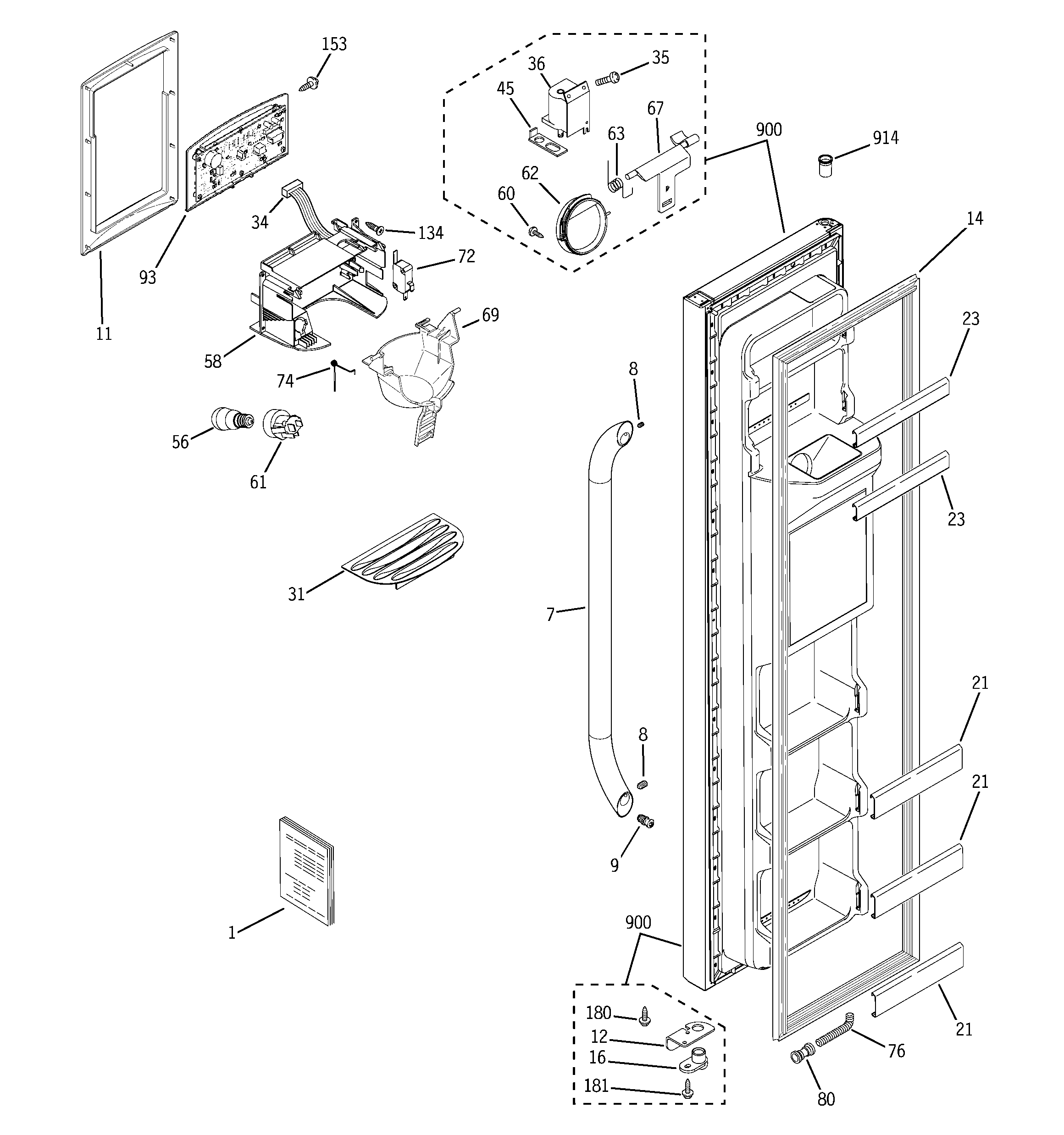 GE GSE22KETGFSS freezer door diagram