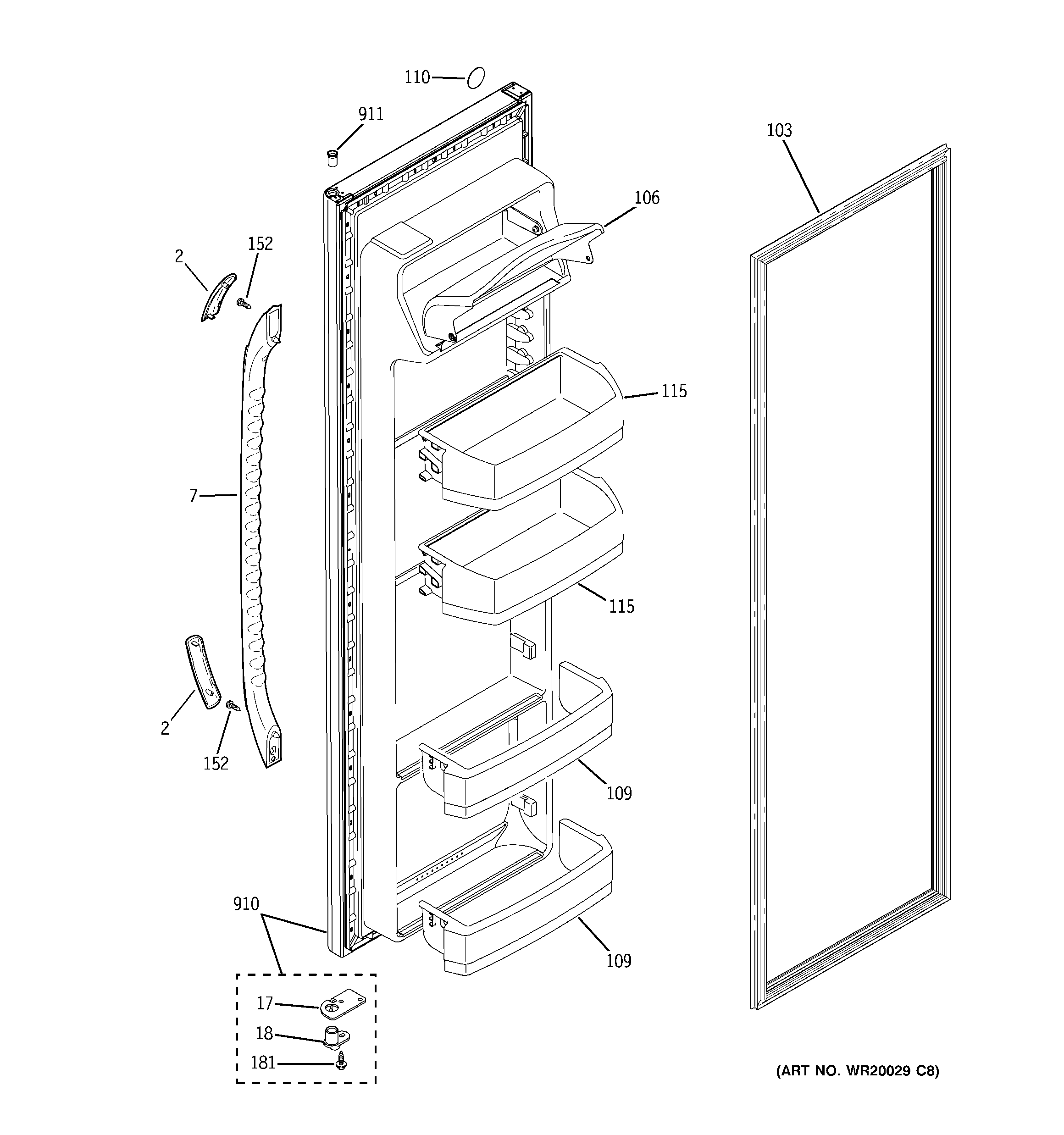 GE GSF25IGXBWW fresh food door diagram