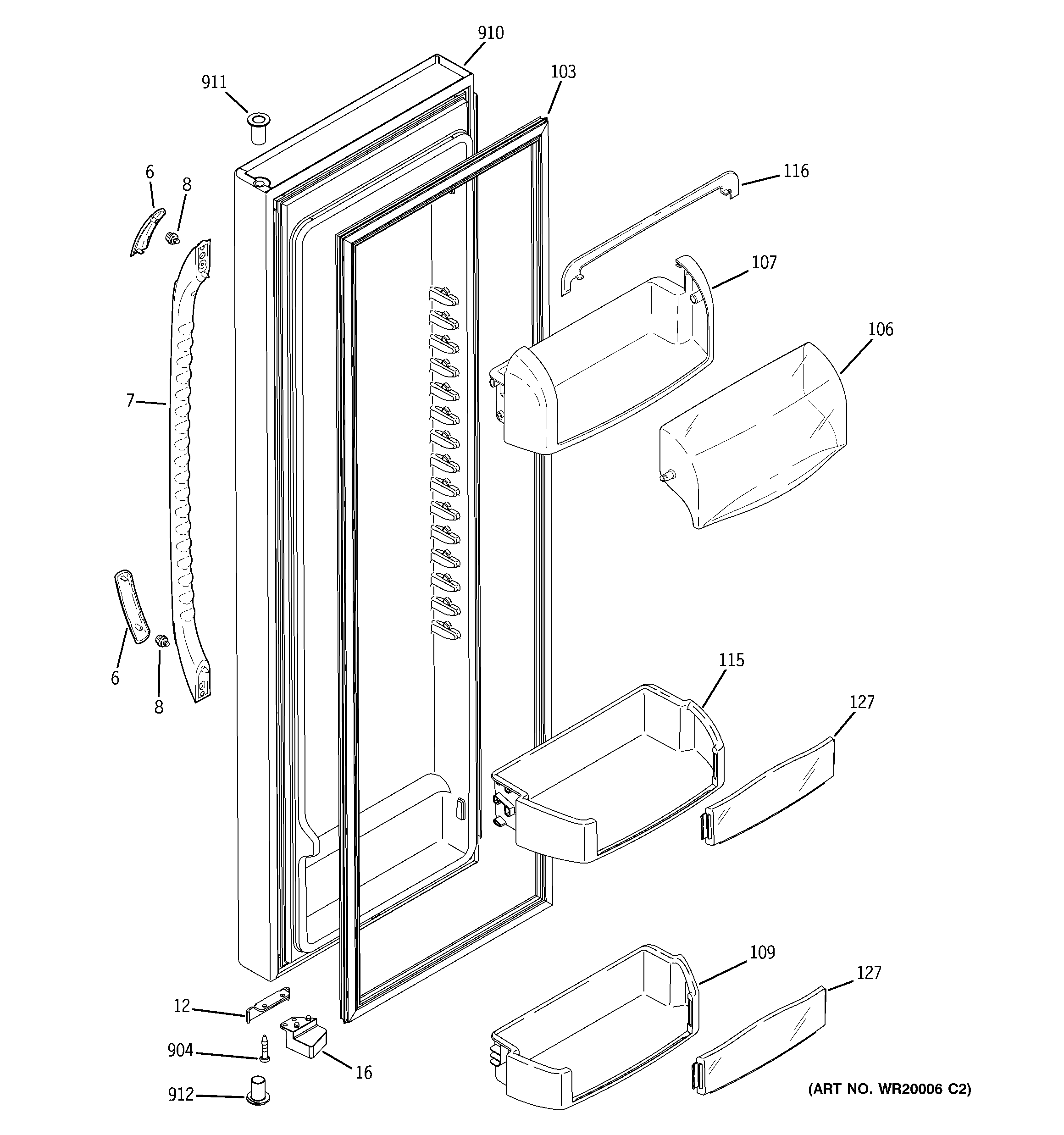 GE GSF25LGWACC fresh food door diagram