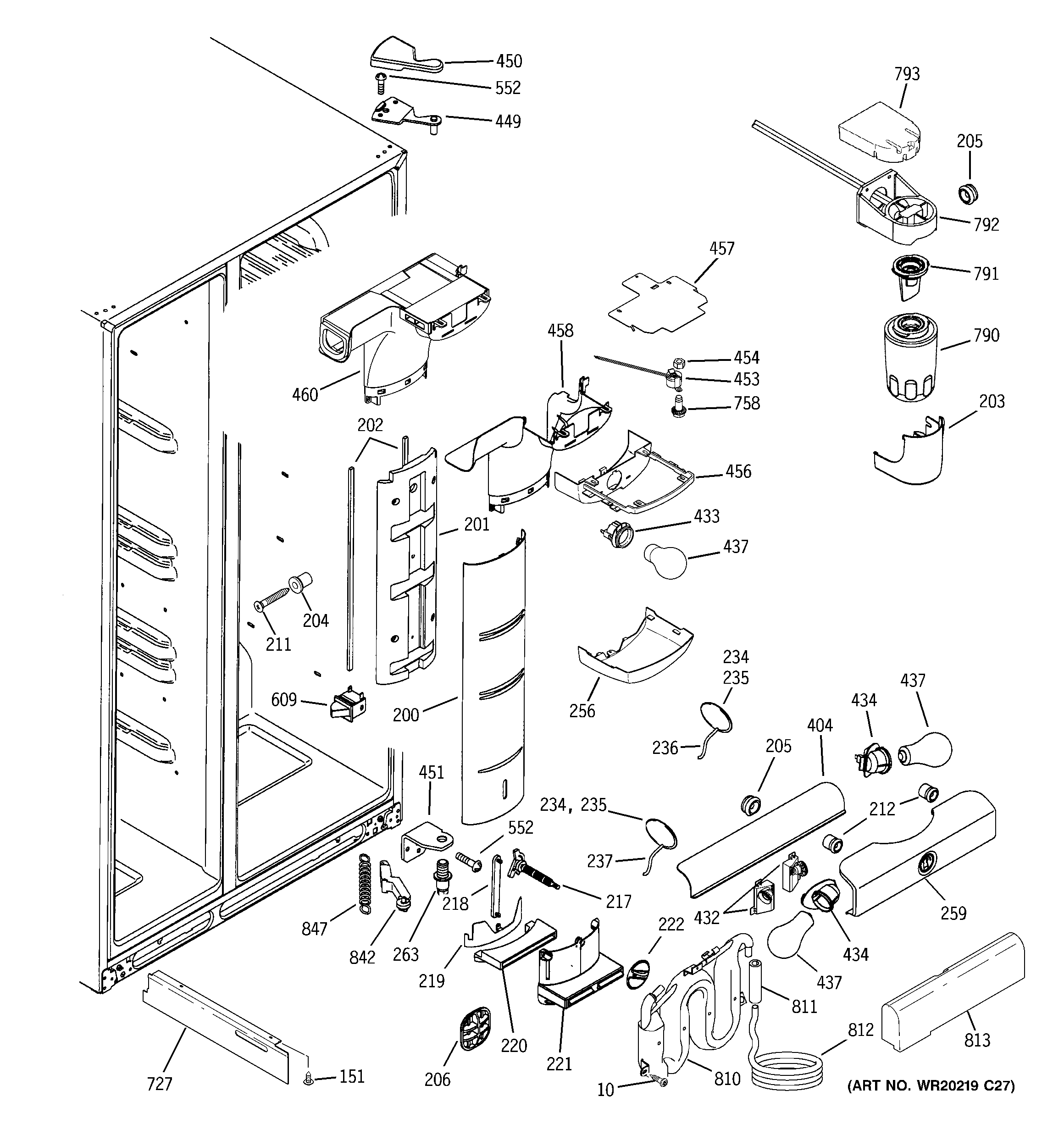 GE GSF25LGWACC fresh food section diagram