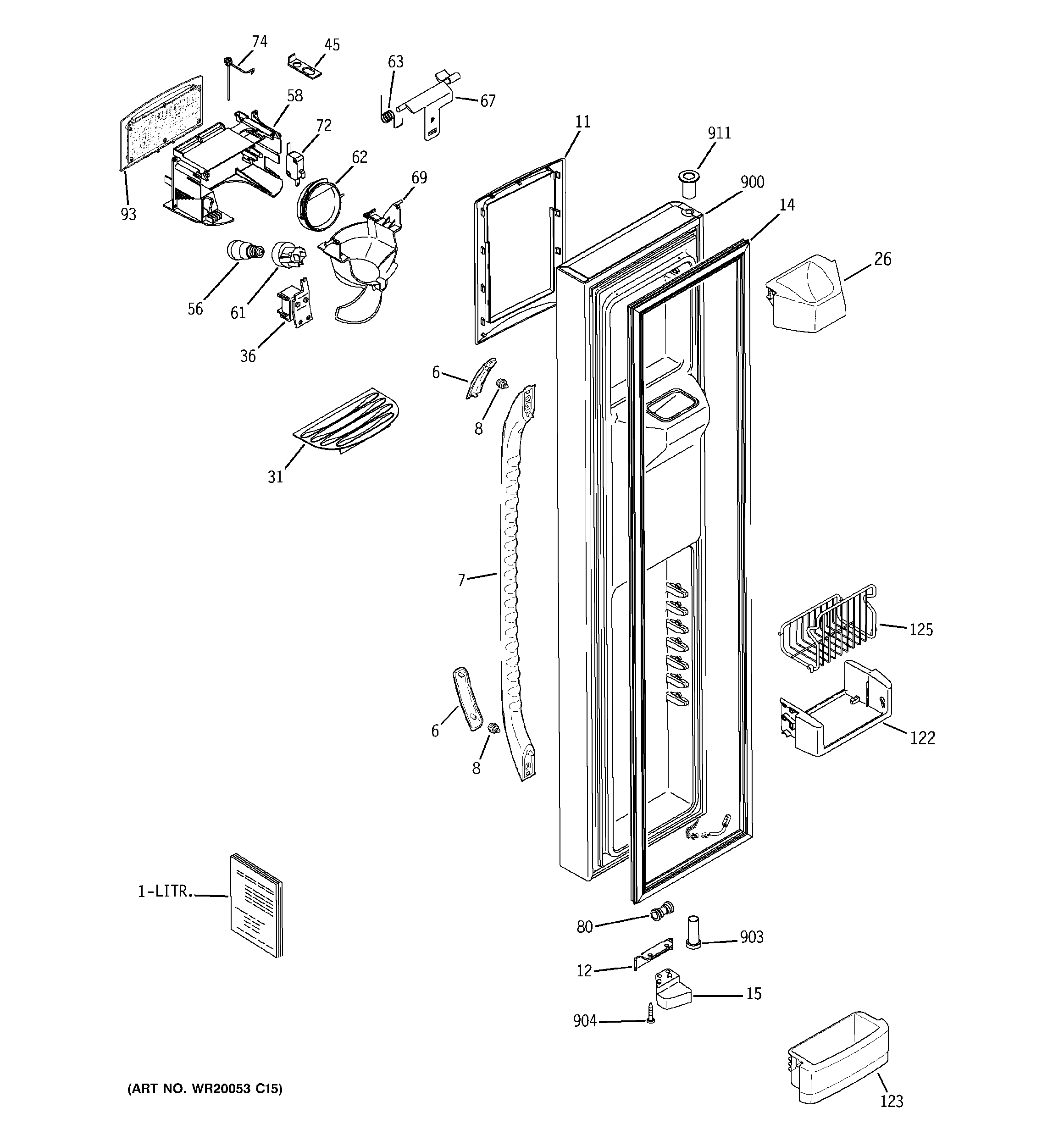 GE GSF25TGWABB freezer door diagram