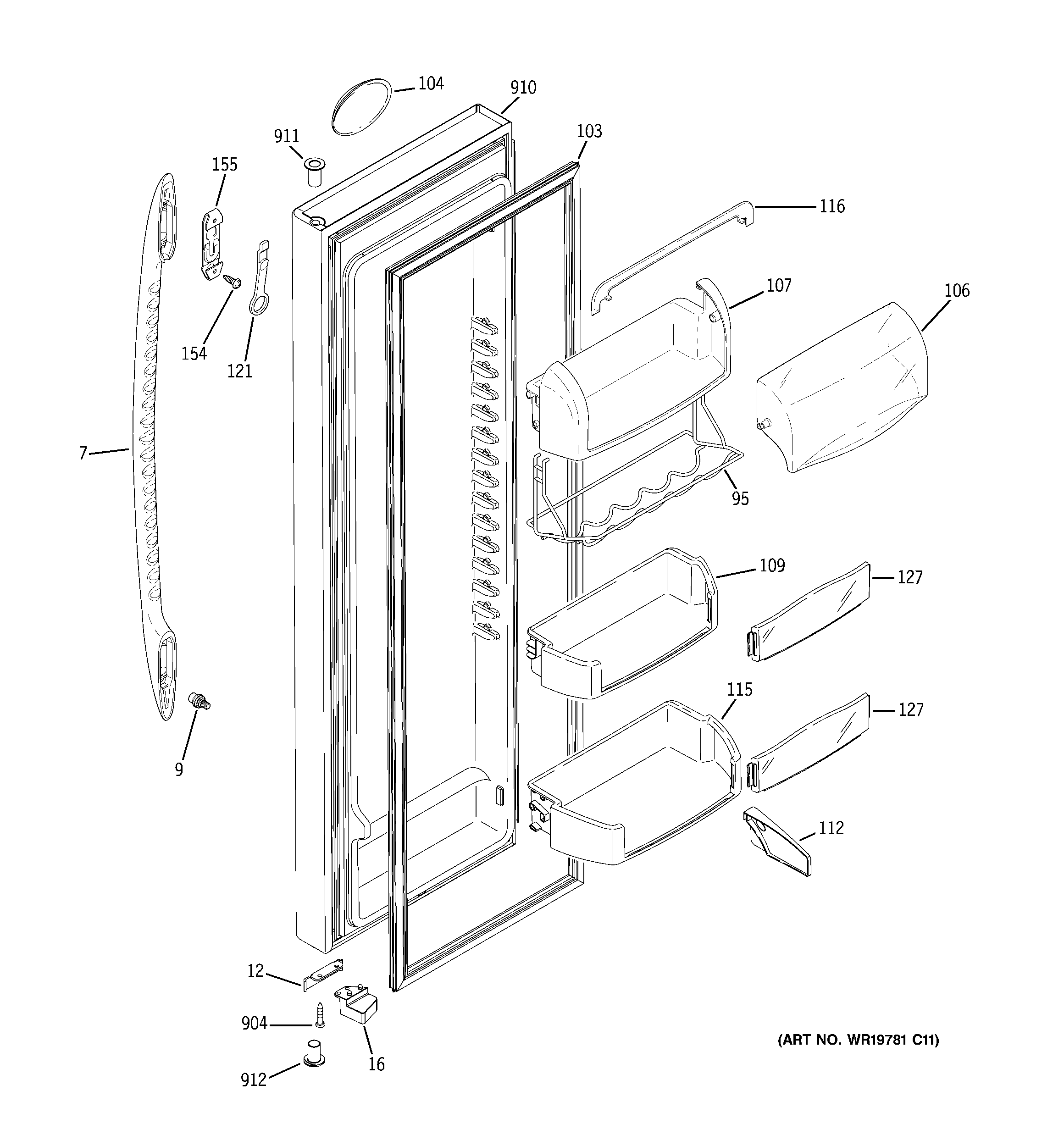 GE PSSF3RGXABB fresh food door diagram