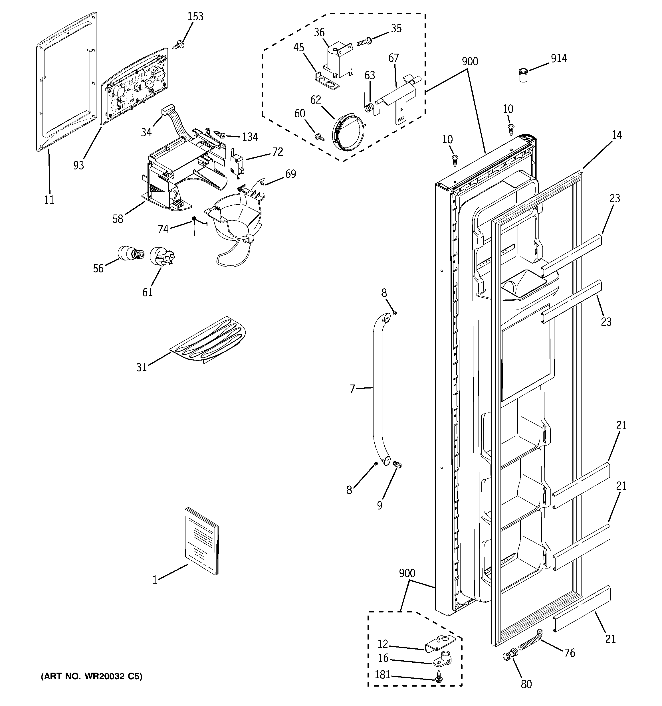 GE BSS25JSTHSS freezer door diagram