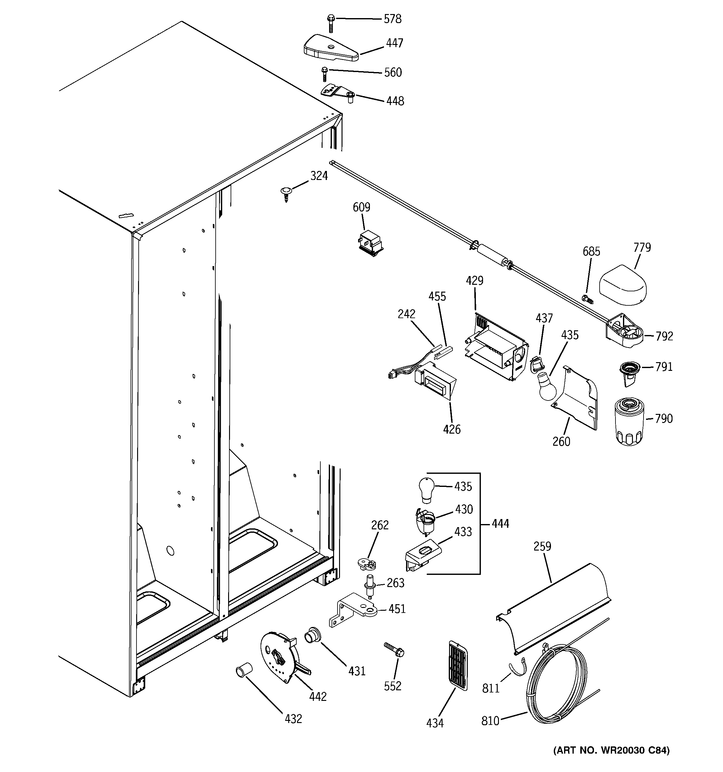 GE BSS25JSTHSS fresh food section diagram