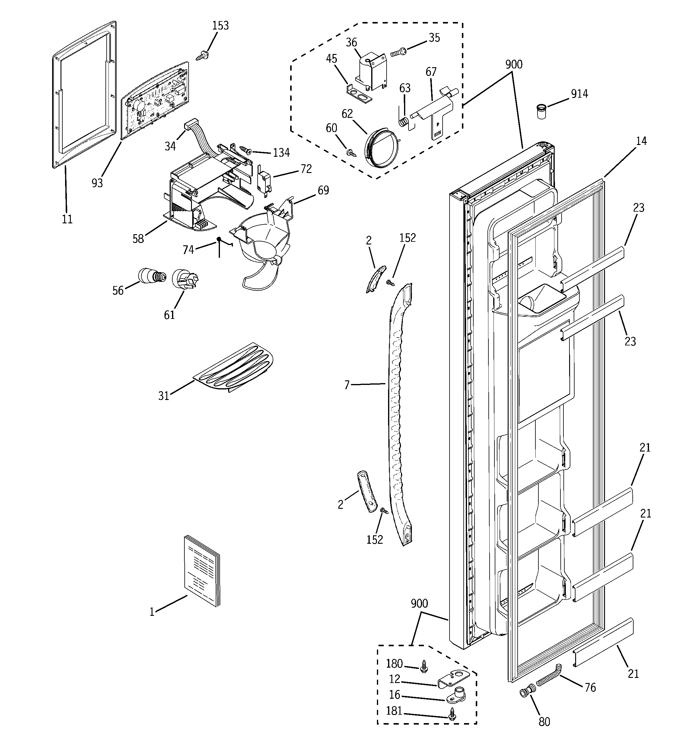GE GSS25JETHCC freezer door diagram