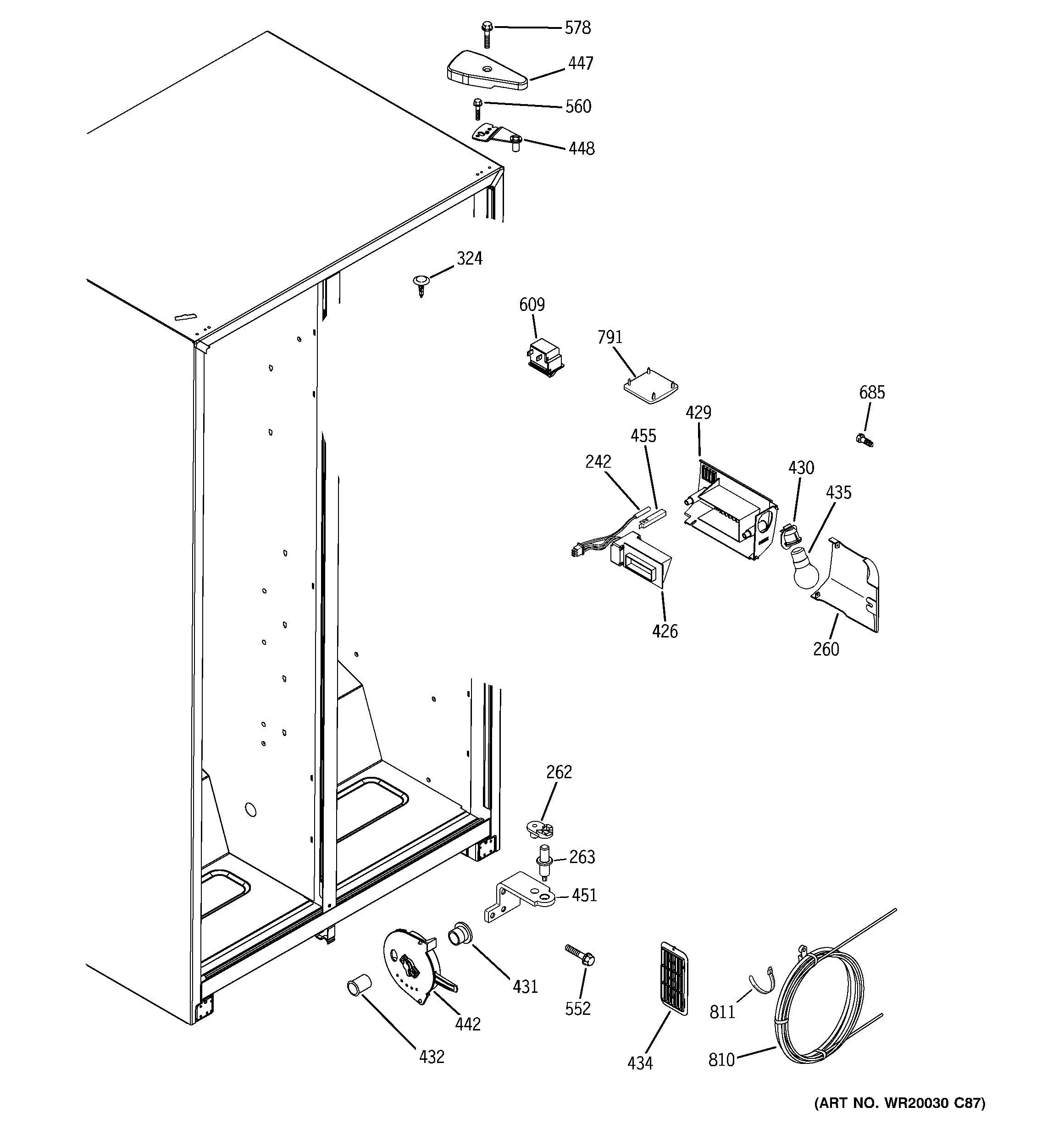GE GSS25JETHCC fresh food section diagram