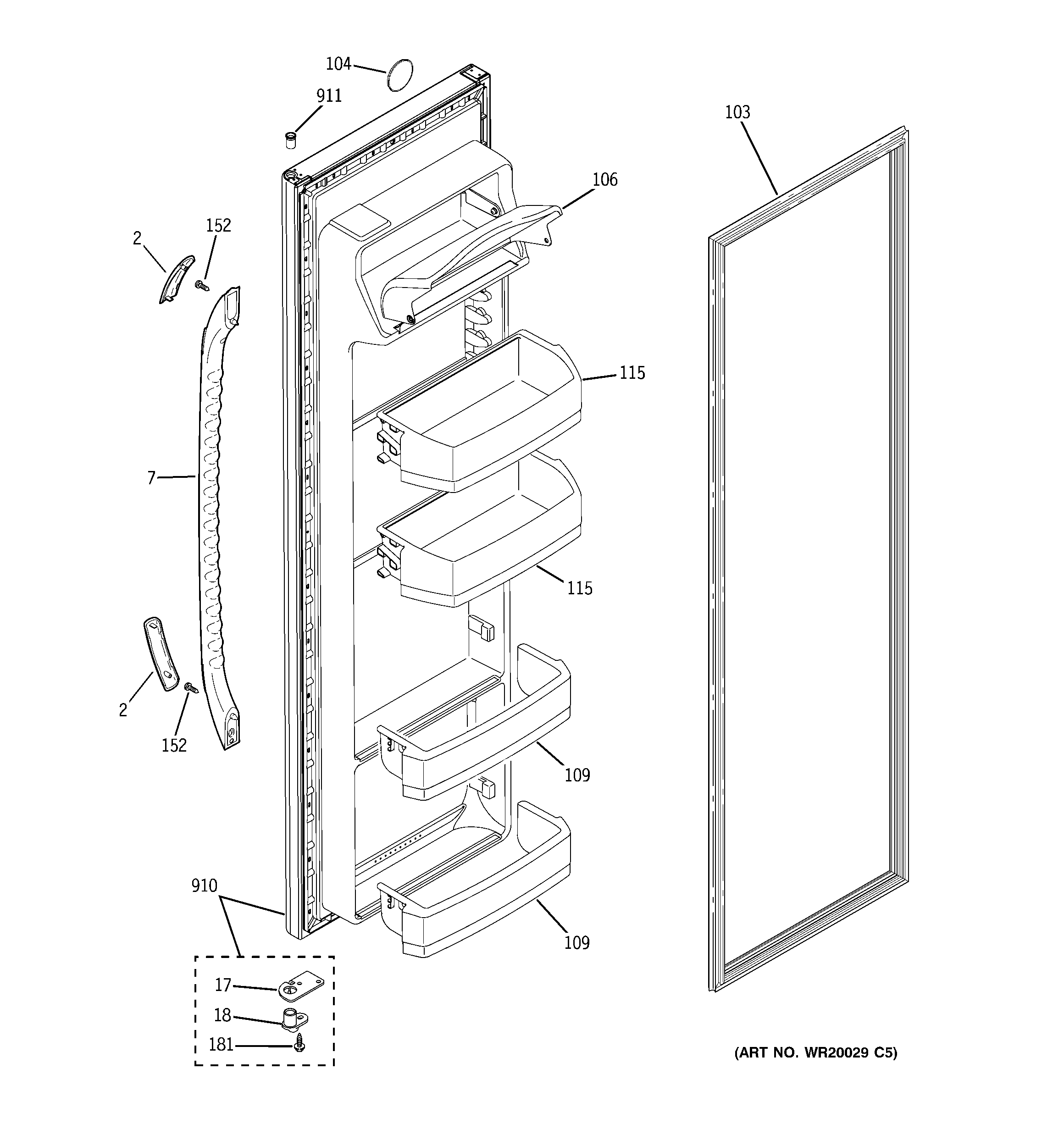 GE ESL25JFXBLB fresh food door diagram