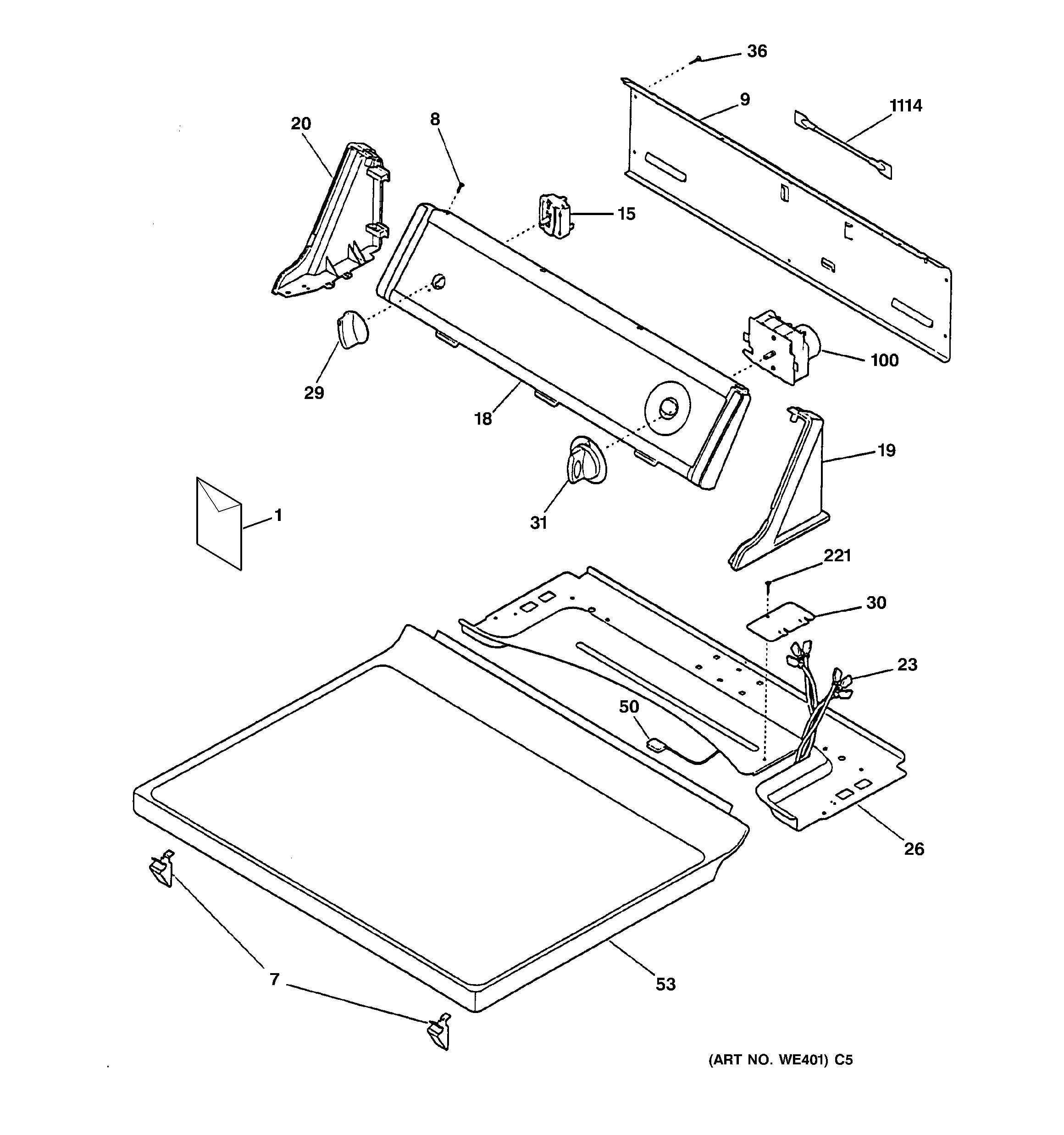 GE DCL333EY0AA controls & top panel diagram