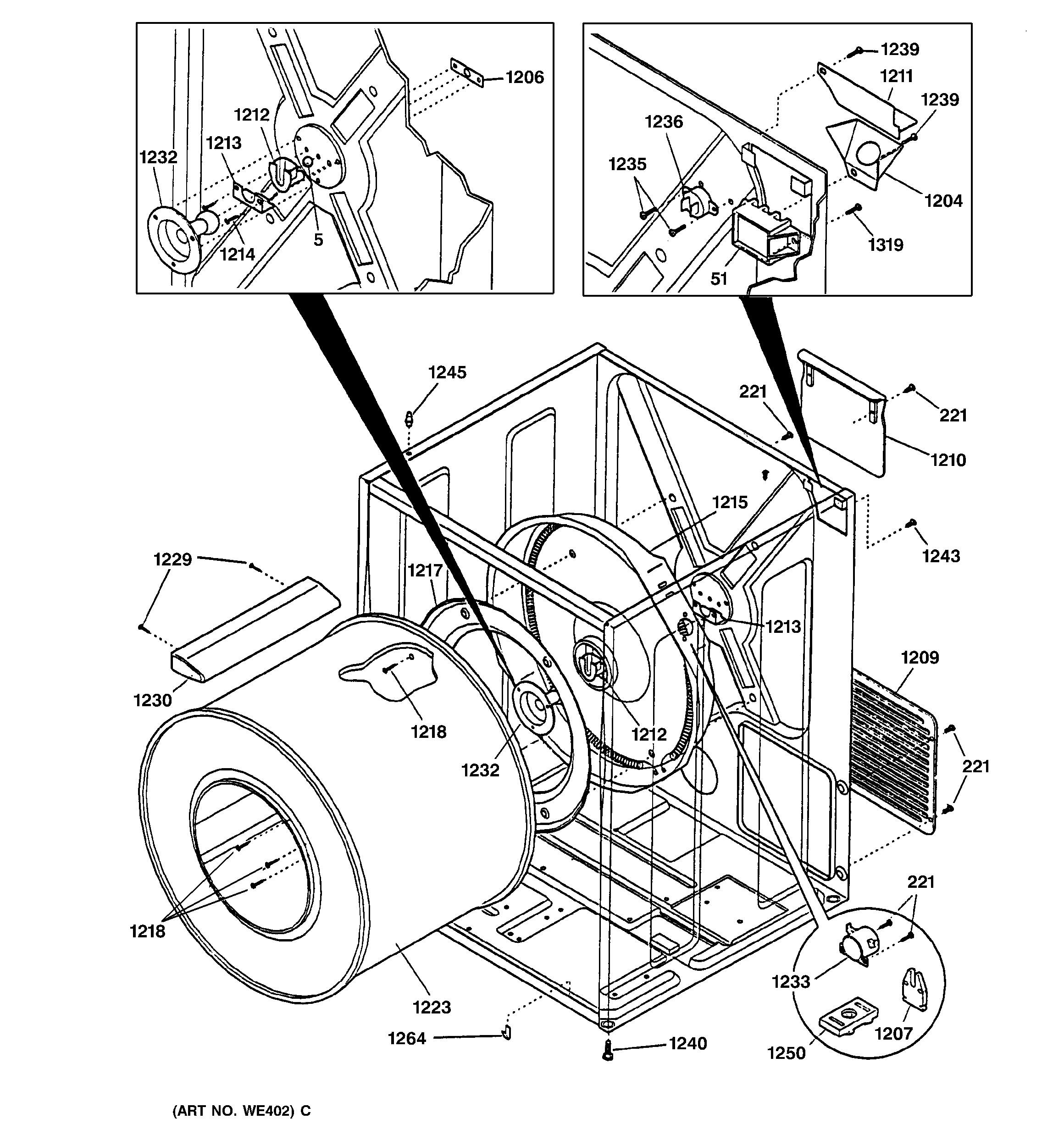 GE DCL333EY0AA cabinet & drum diagram