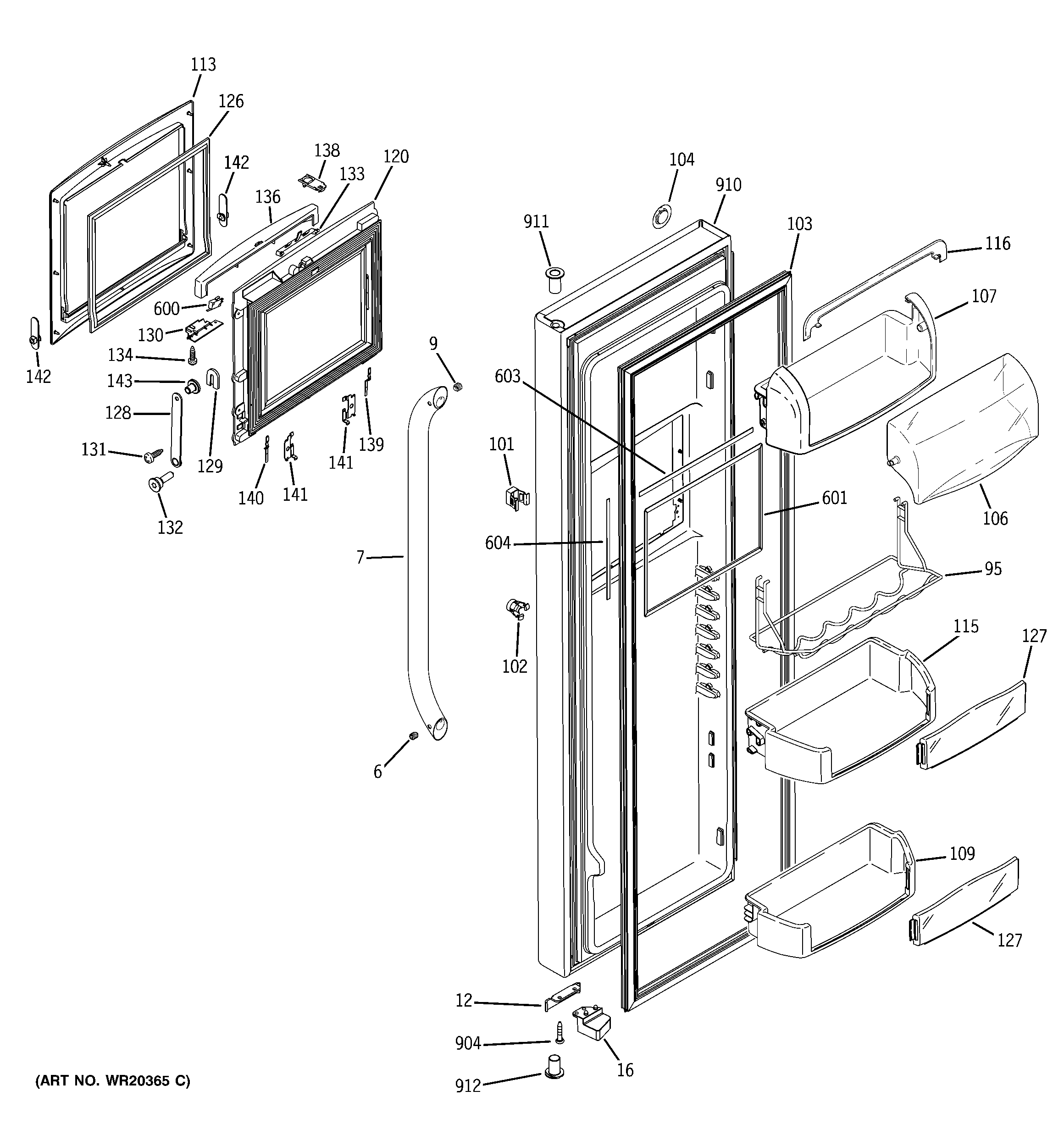 GE GSHL6PHXBELS fresh food door diagram
