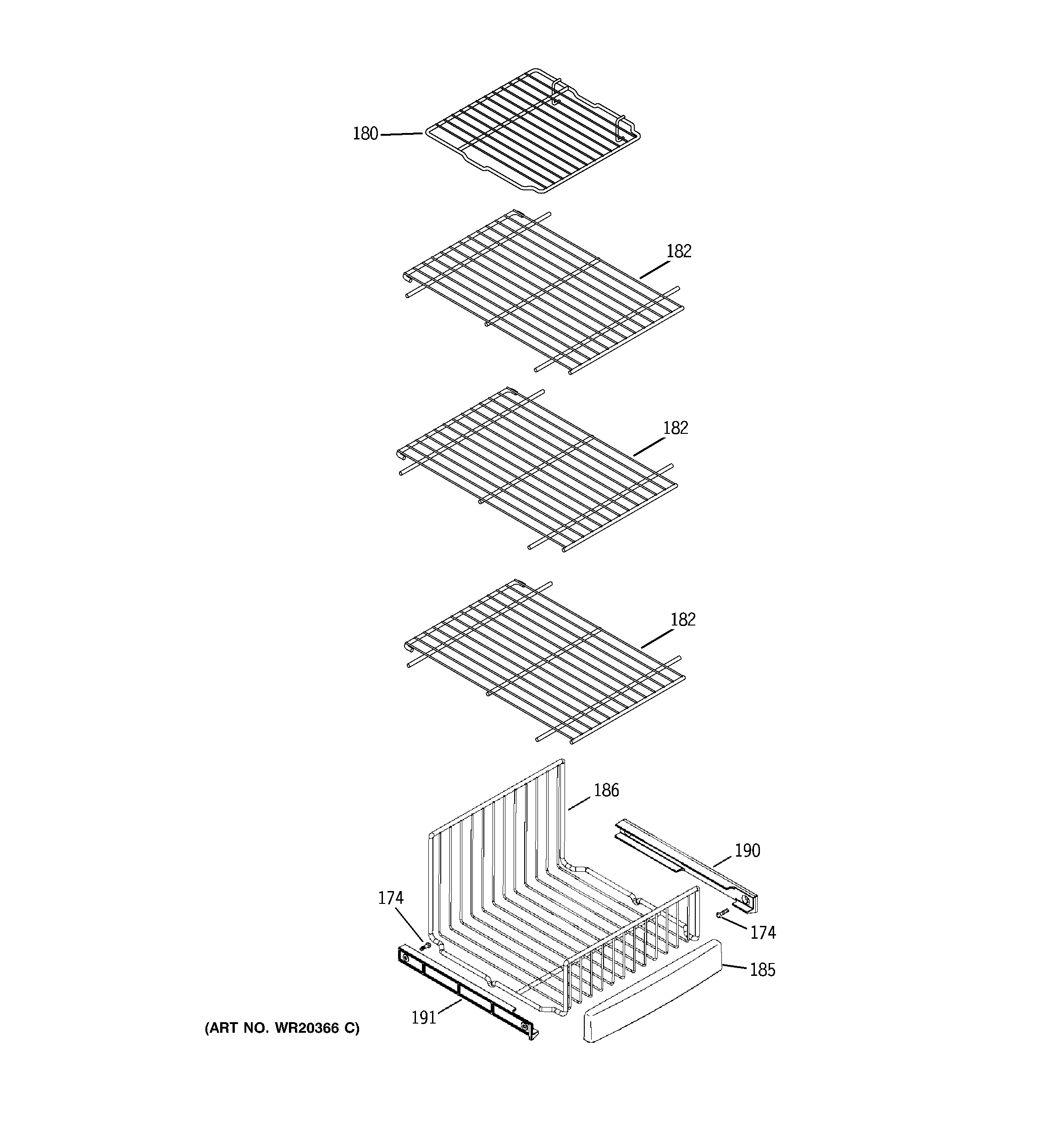 GE GSHL6PHXBELS freezer shelves diagram