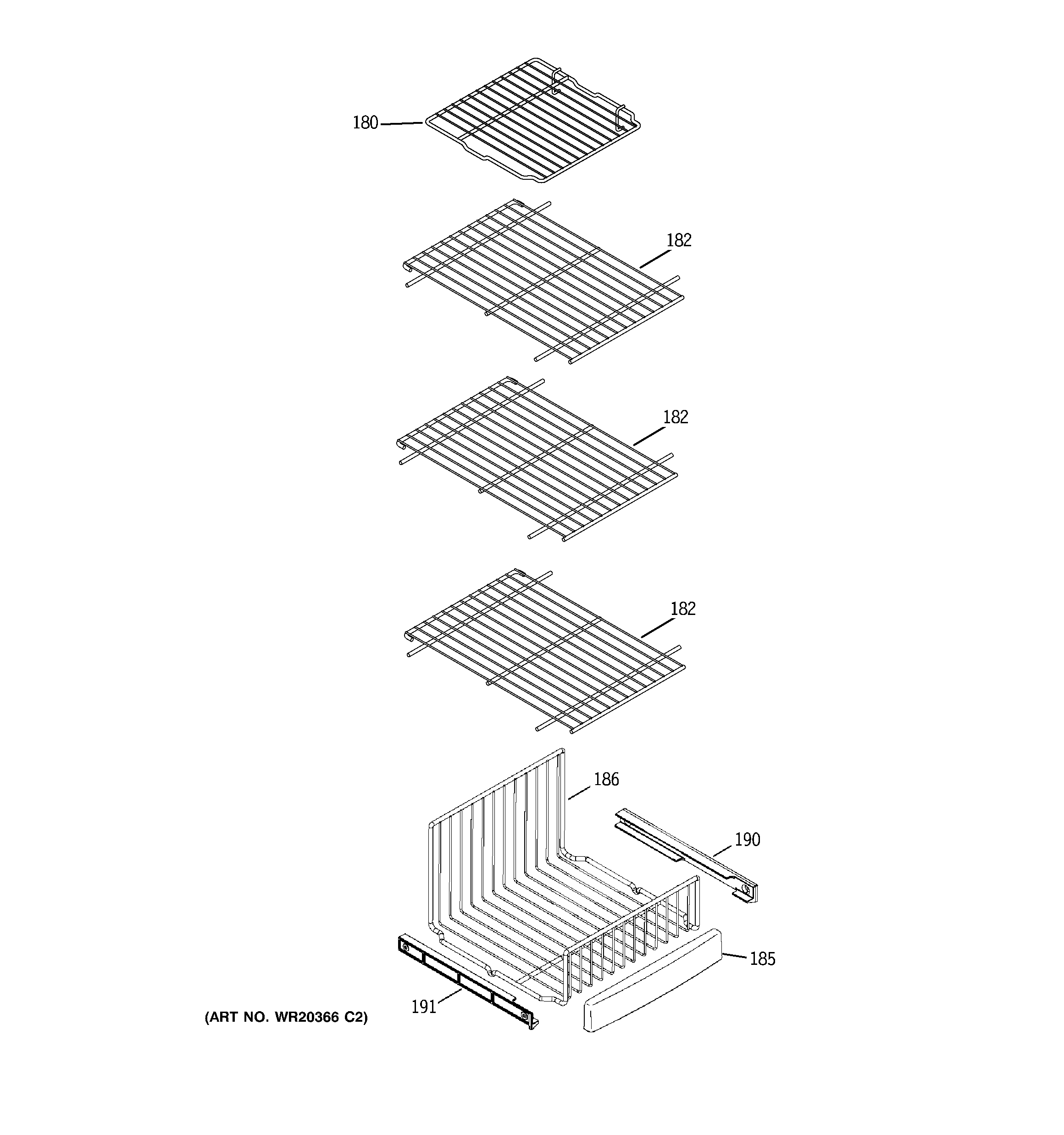 GE GSS26KHWASS freezer shelves diagram