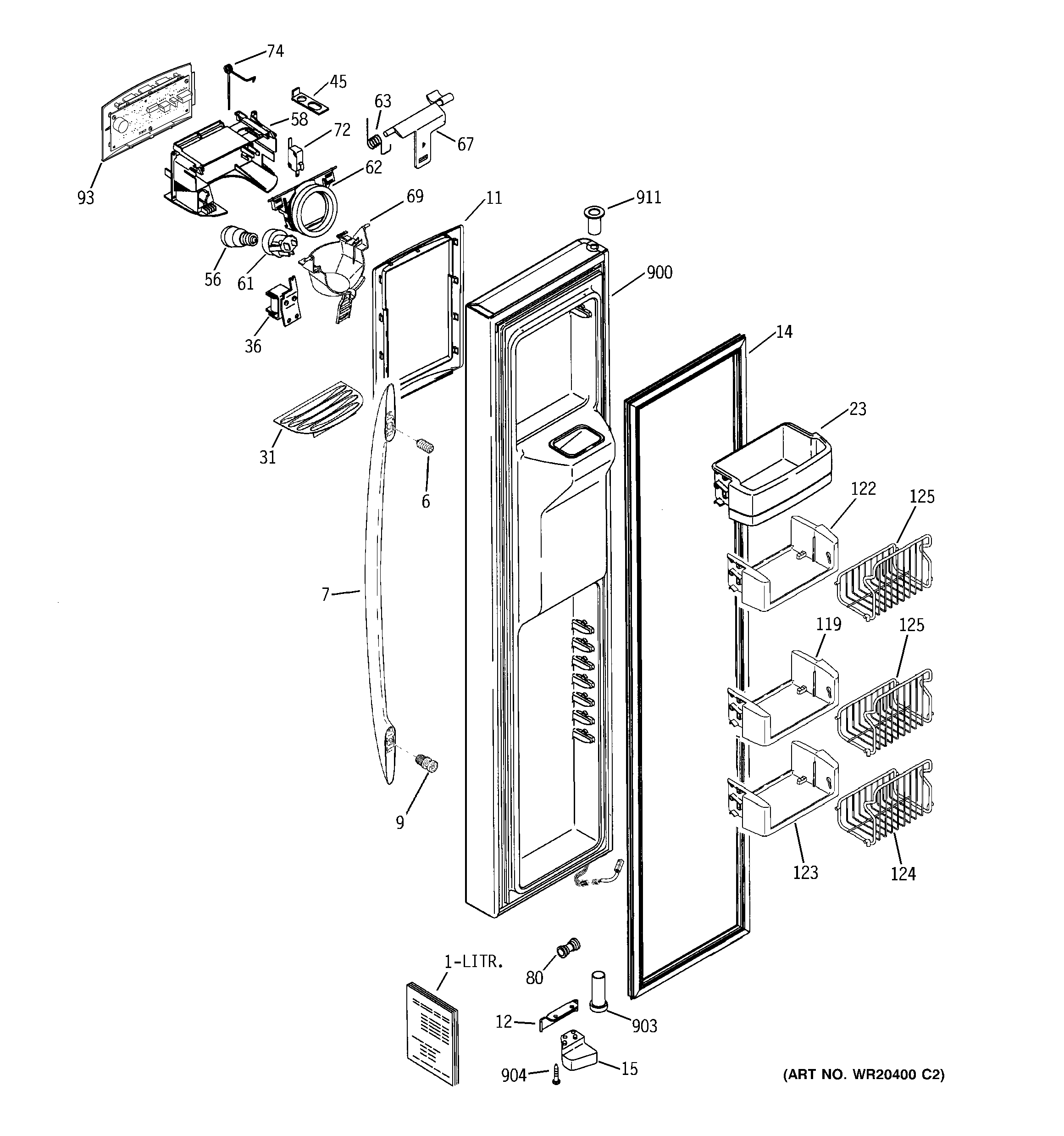 GE PCE23NHTHFSS freezer door diagram