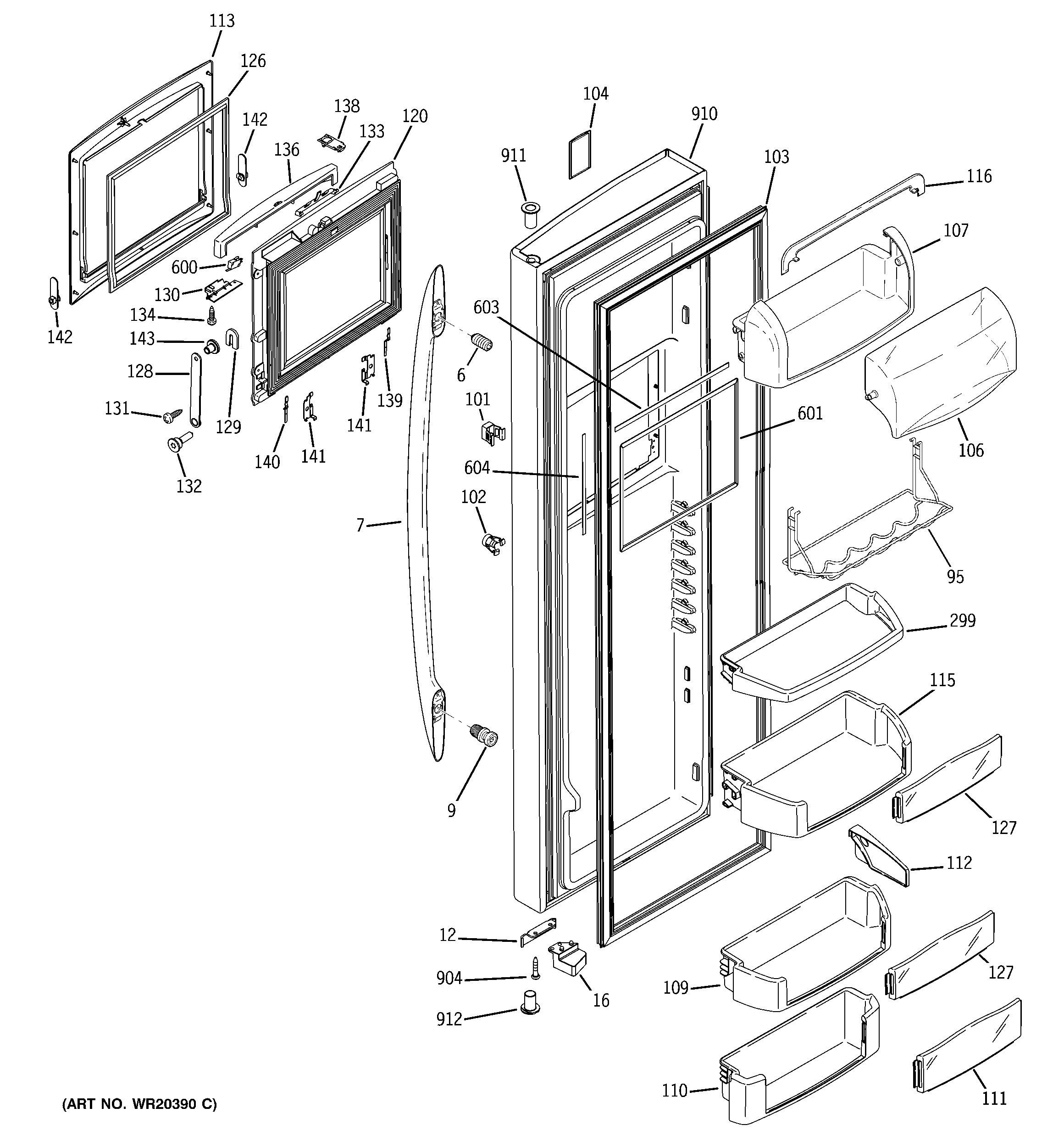 GE PCE23NHTHFSS fresh food door diagram
