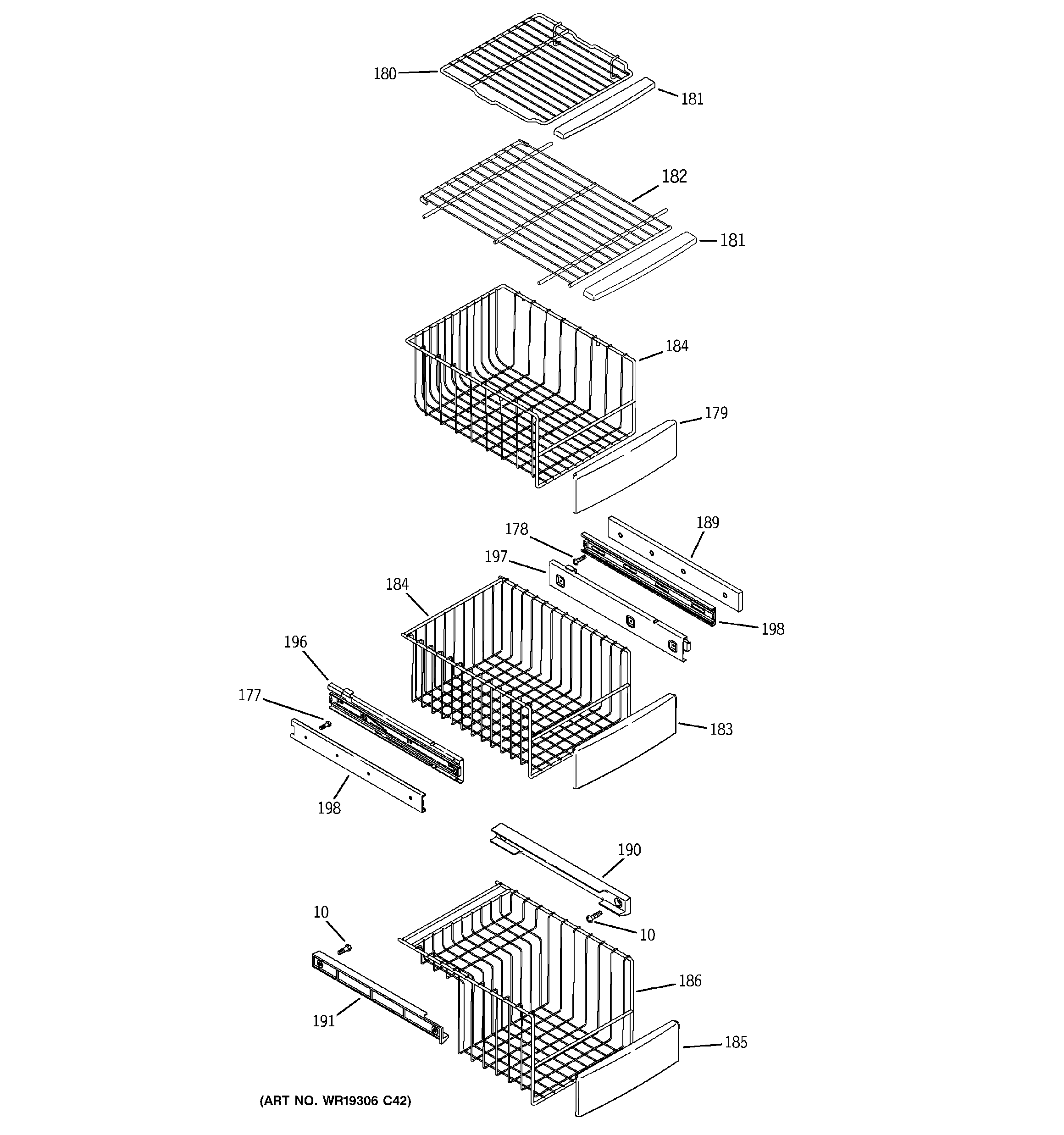 GE PCE23NHTHFSS freezer shelves diagram