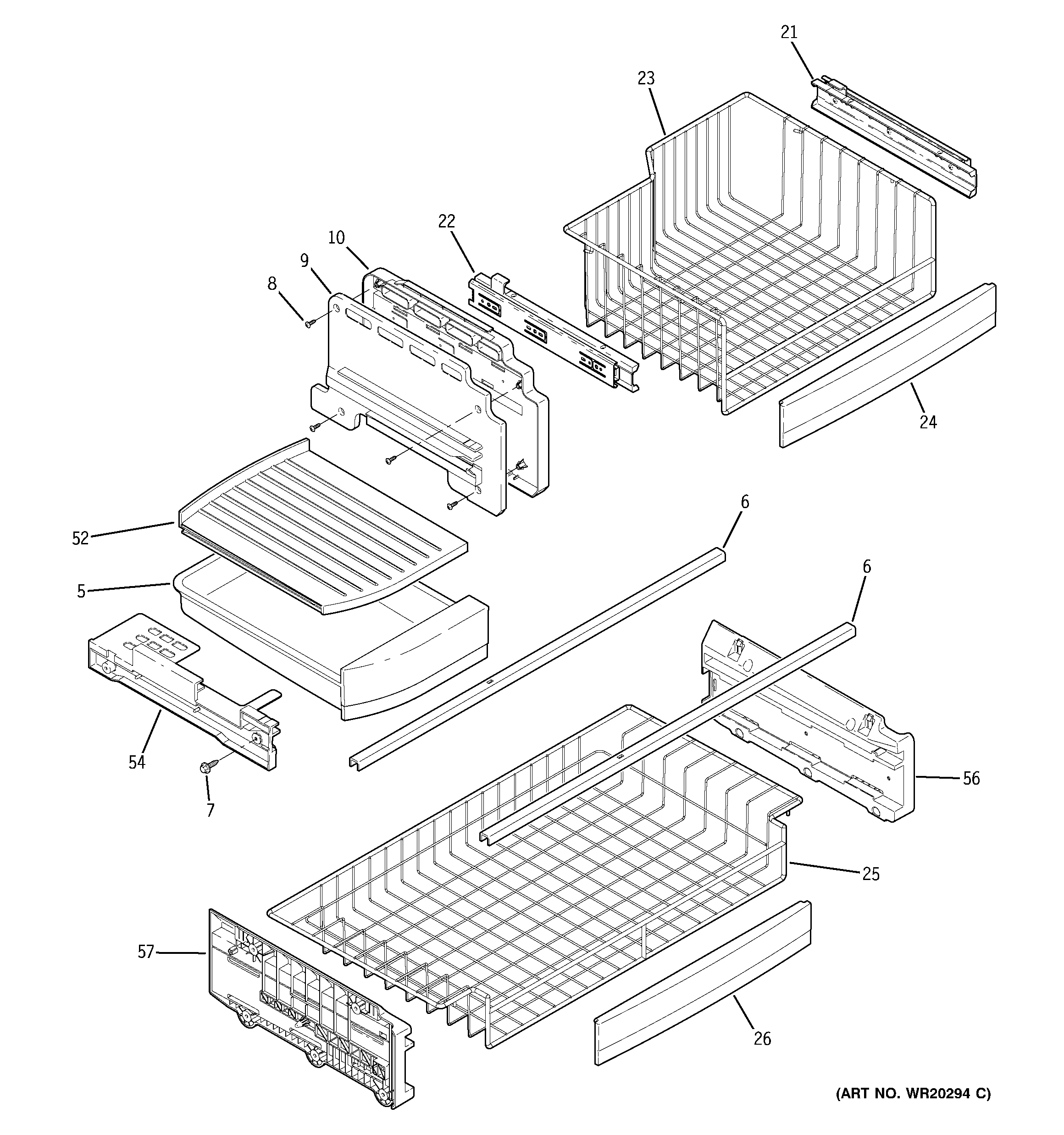 GE PDCE1NBWBDSS freezer shelves diagram