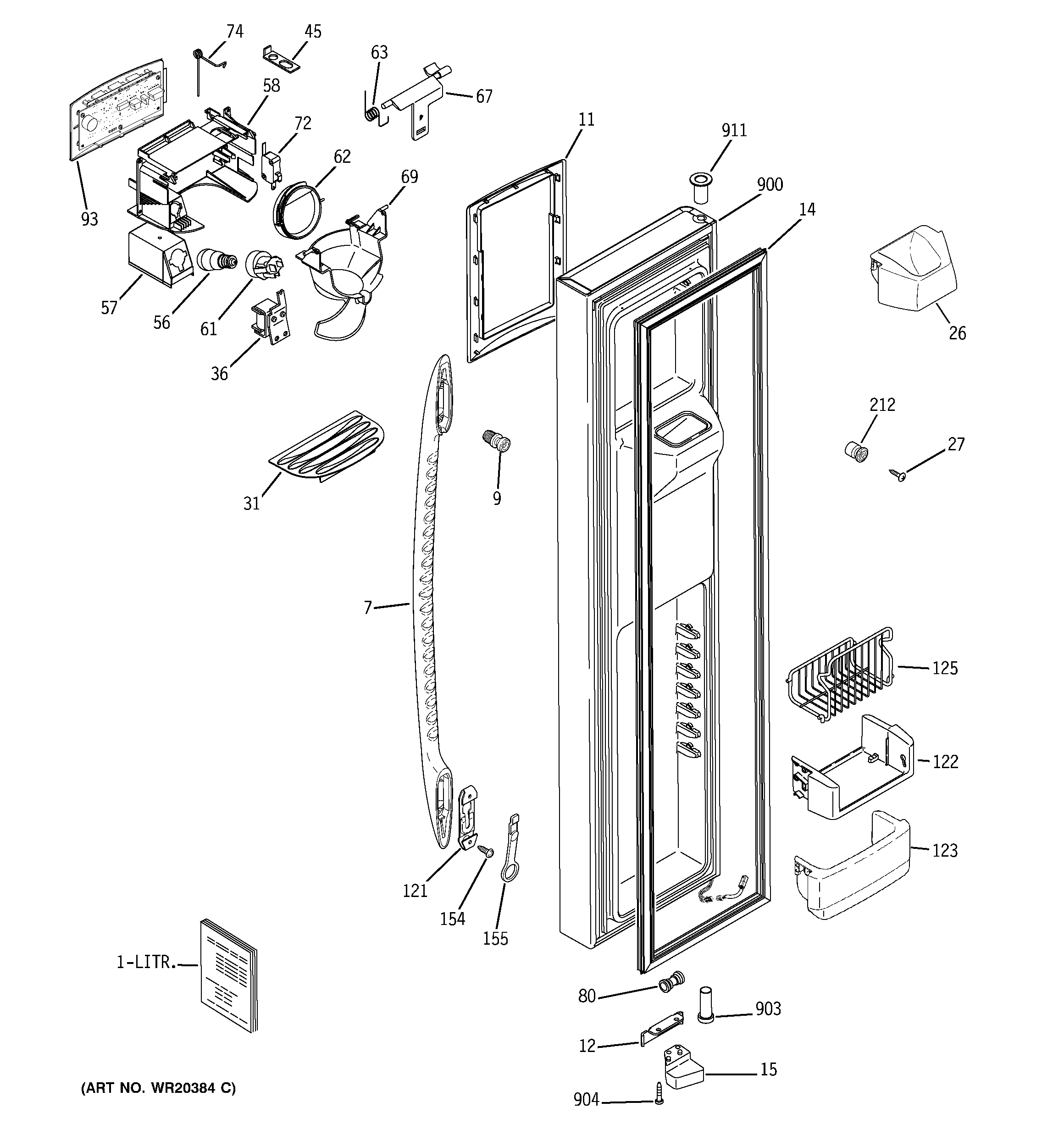 GE PHE25PGTAFBB freezer door diagram