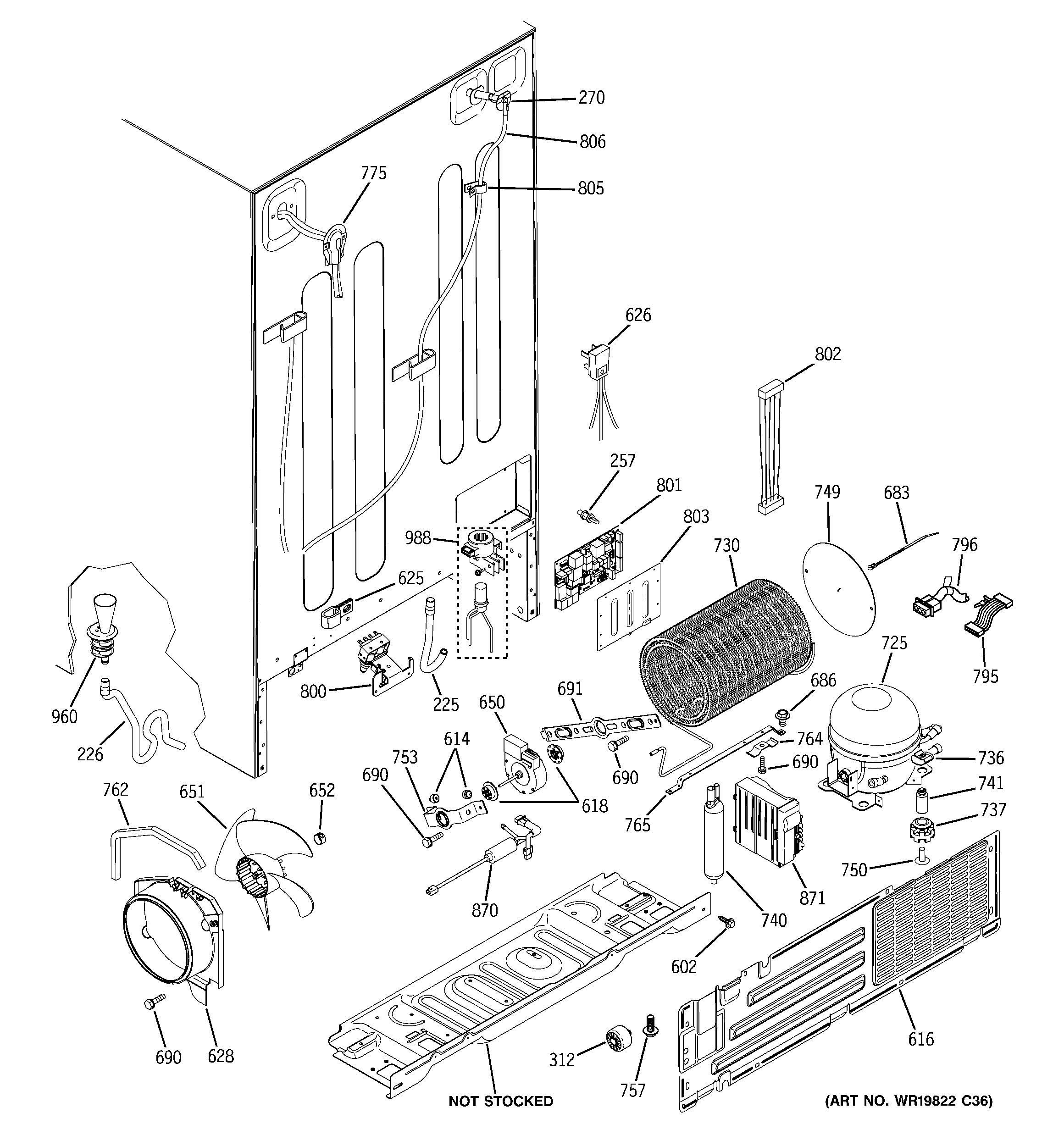 GE PHE25PGTAFBB sealed system & mother board diagram
