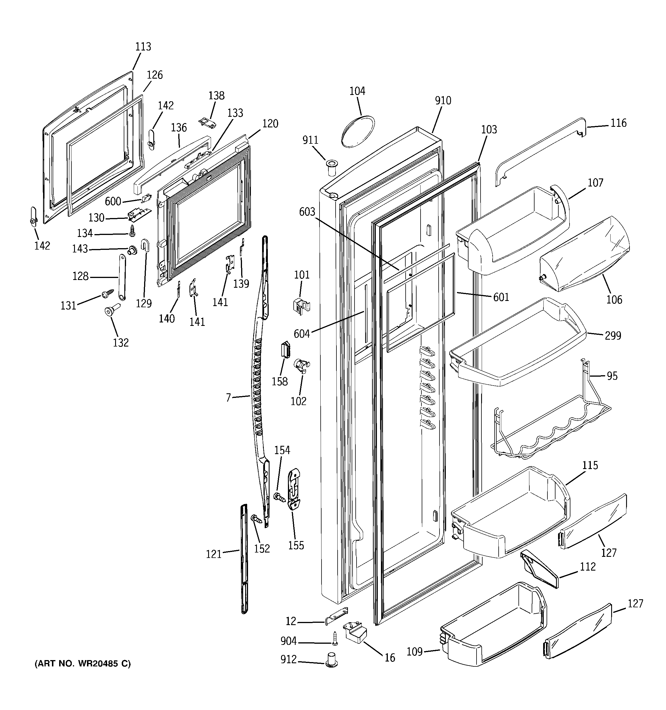 GE PSE27NHWGCWW fresh food door diagram