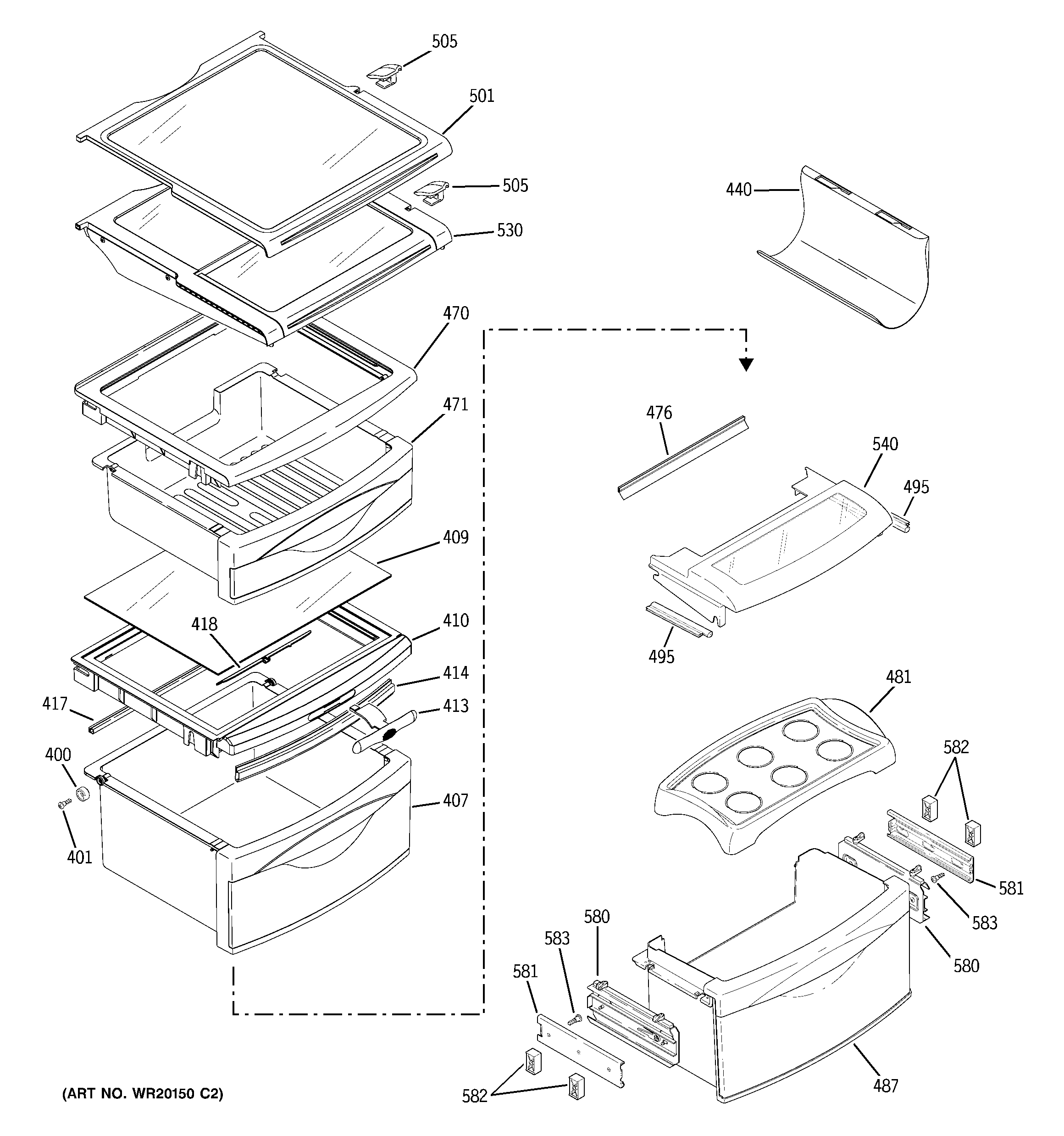 GE GSL25LGWCSS fresh food shelves diagram