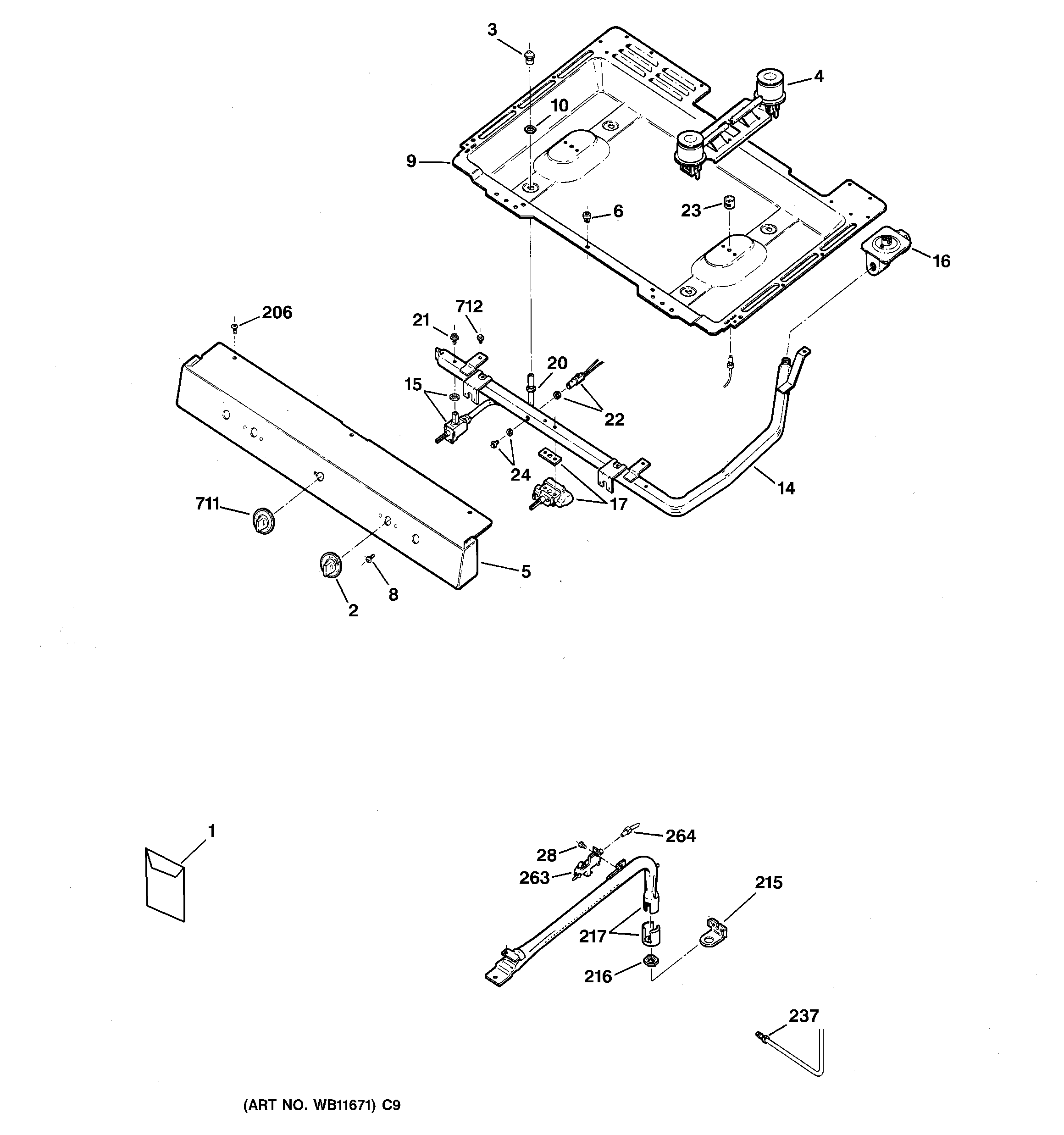 GE AGBS300PJ3WW gas & burner parts diagram