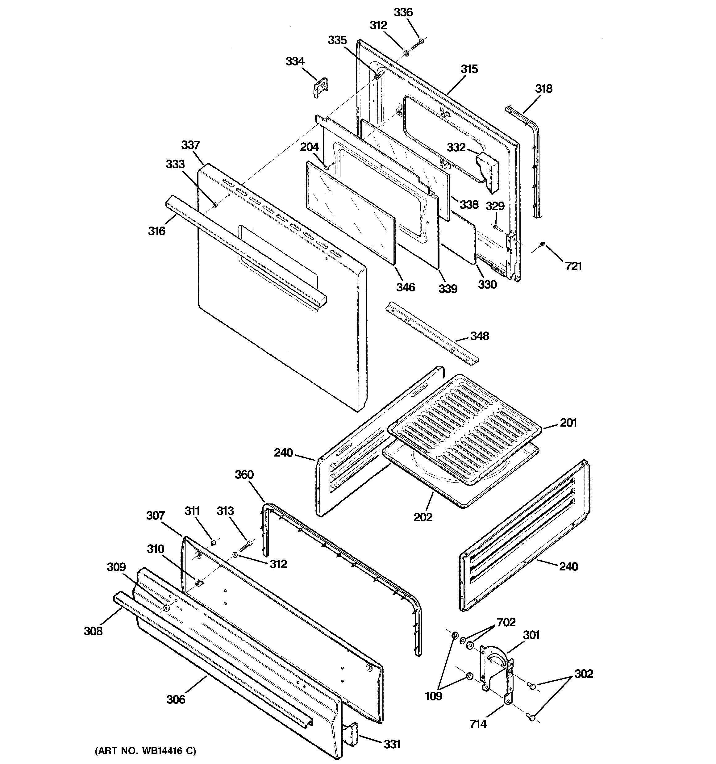 GE AGBS300PJ3WW door & drawer parts diagram