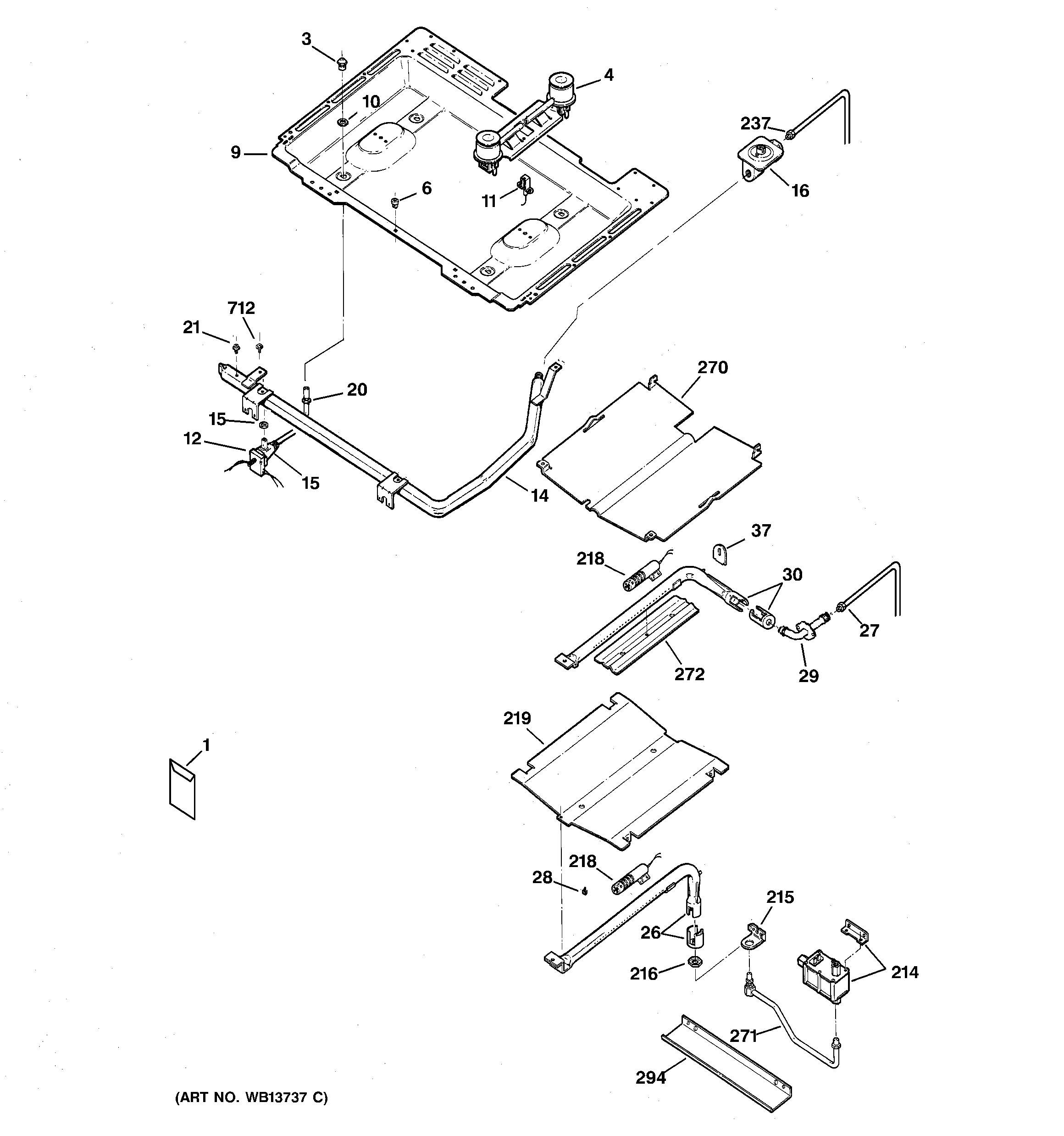 GE JGBP26DEM2CC gas & burner parts diagram