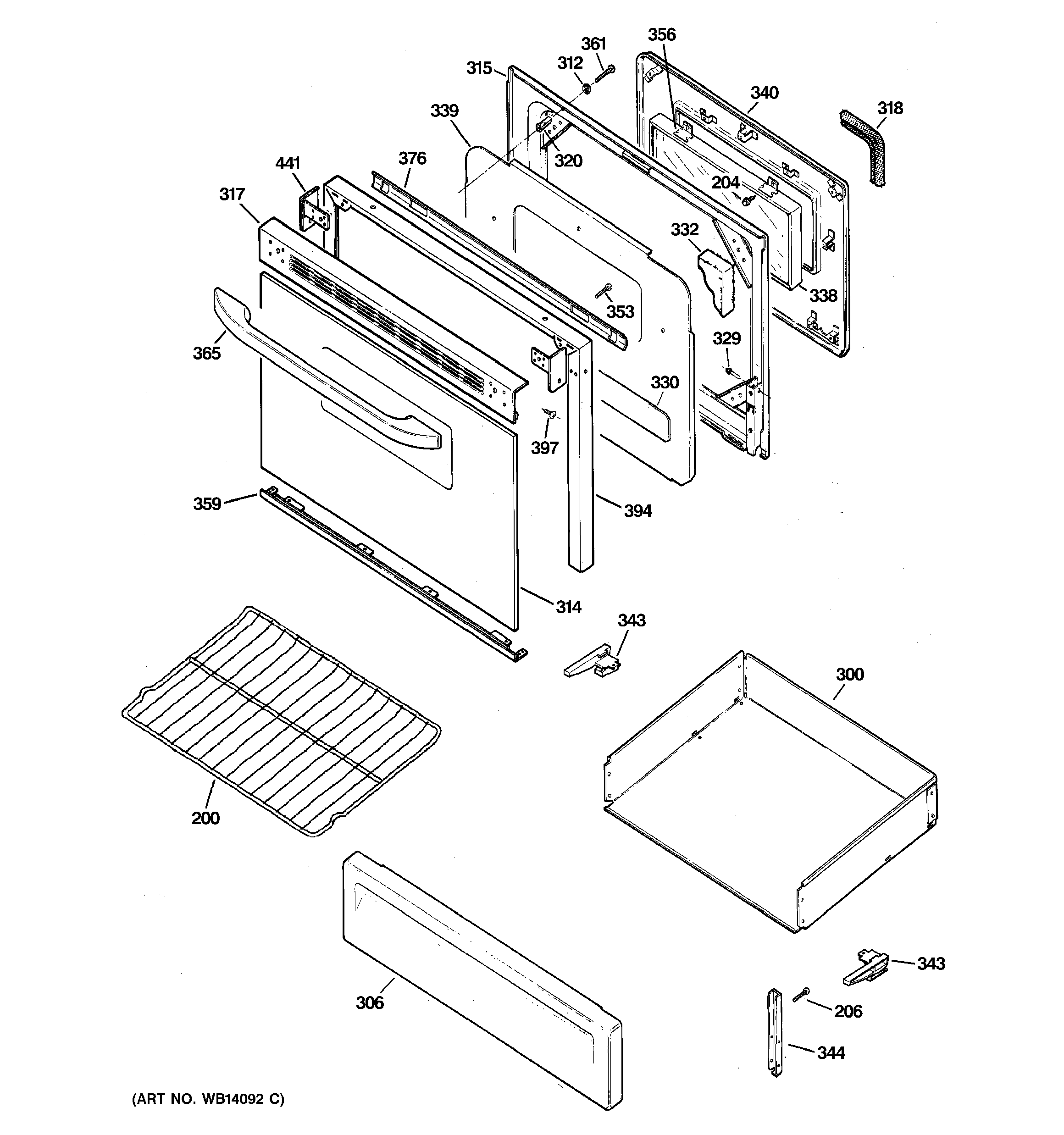 GE JGBP26DEM2CC door & drawer parts diagram