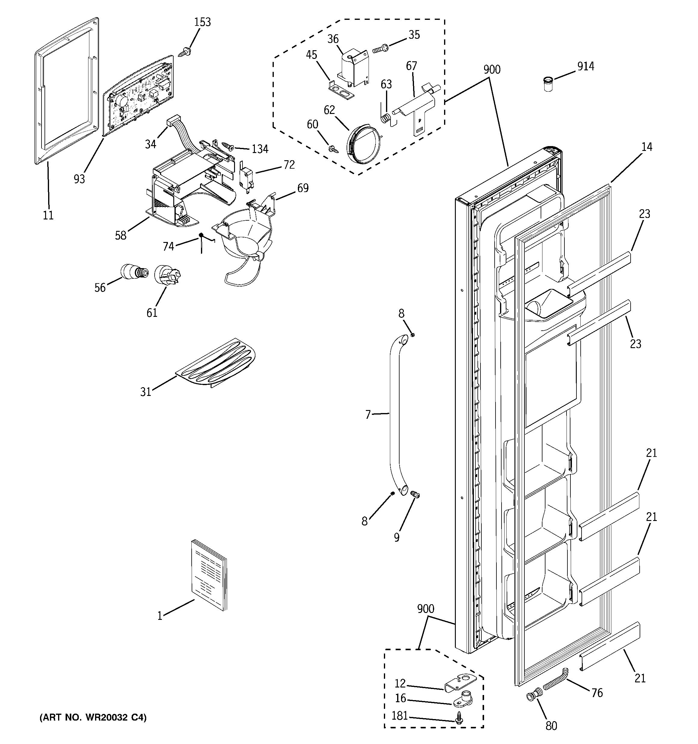 GE ESH22JSXASS freezer door diagram