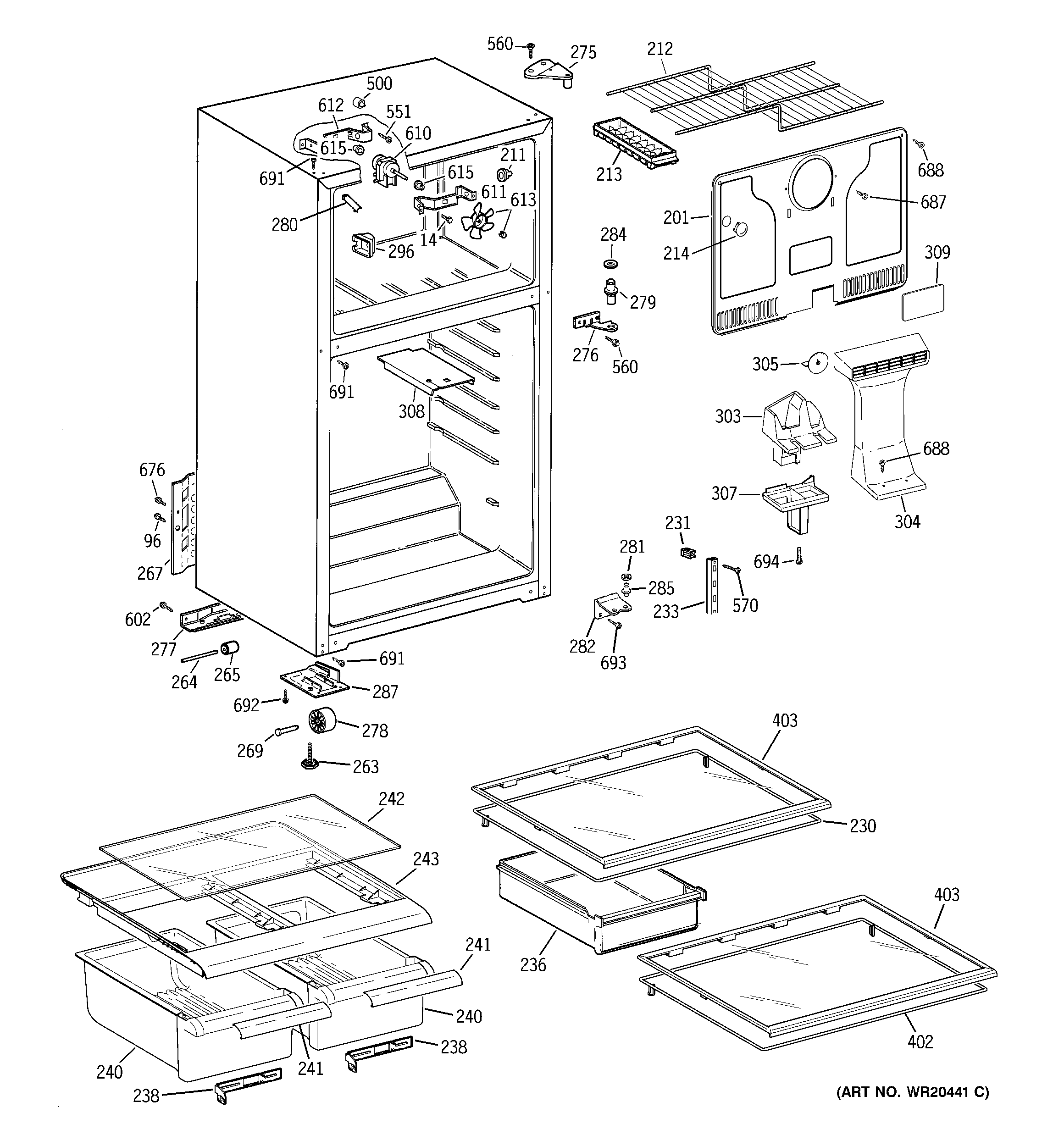 GE GTS17JBWARBB cabinet diagram