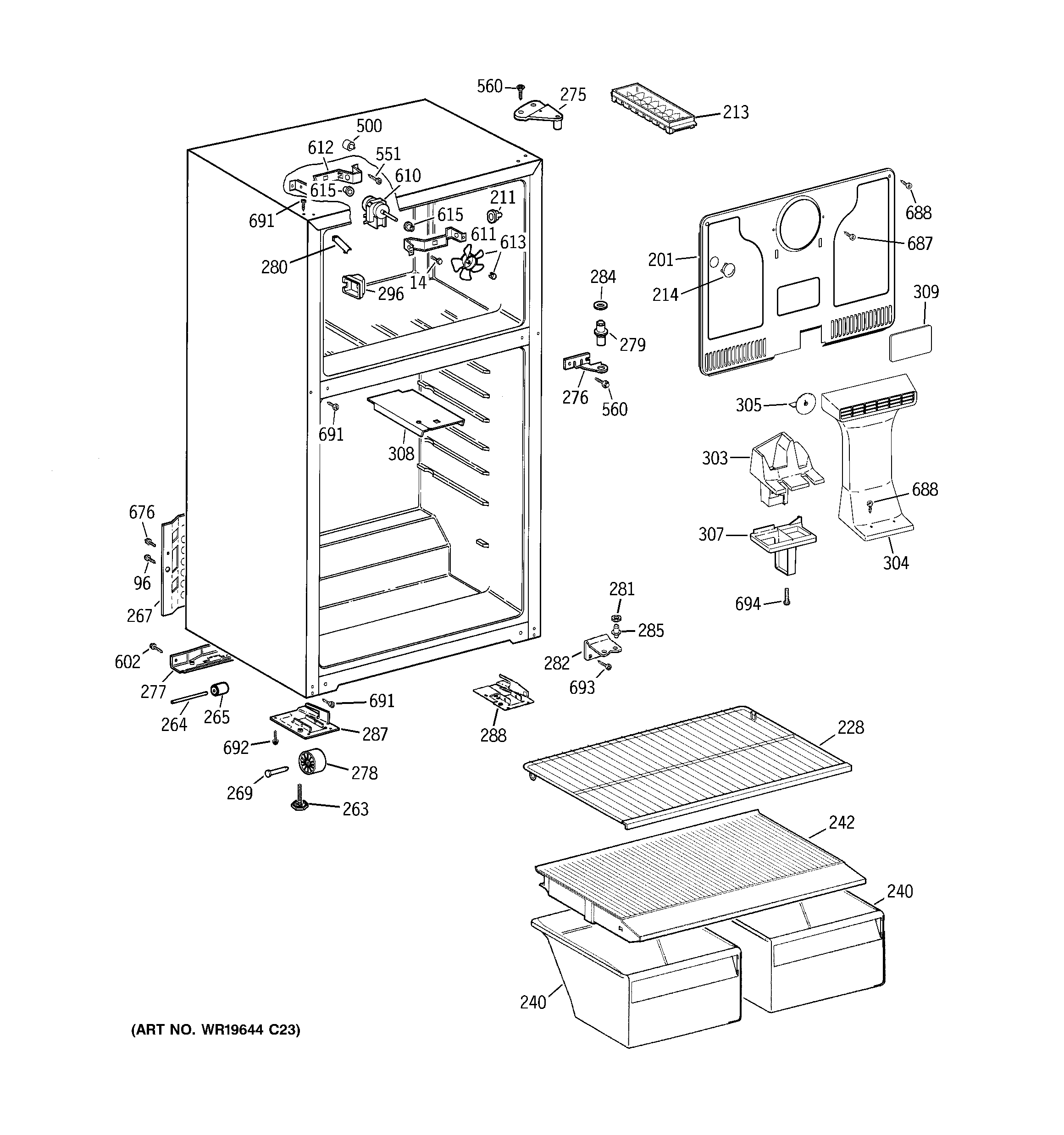 GE GTS18CBSBRBB cabinet diagram