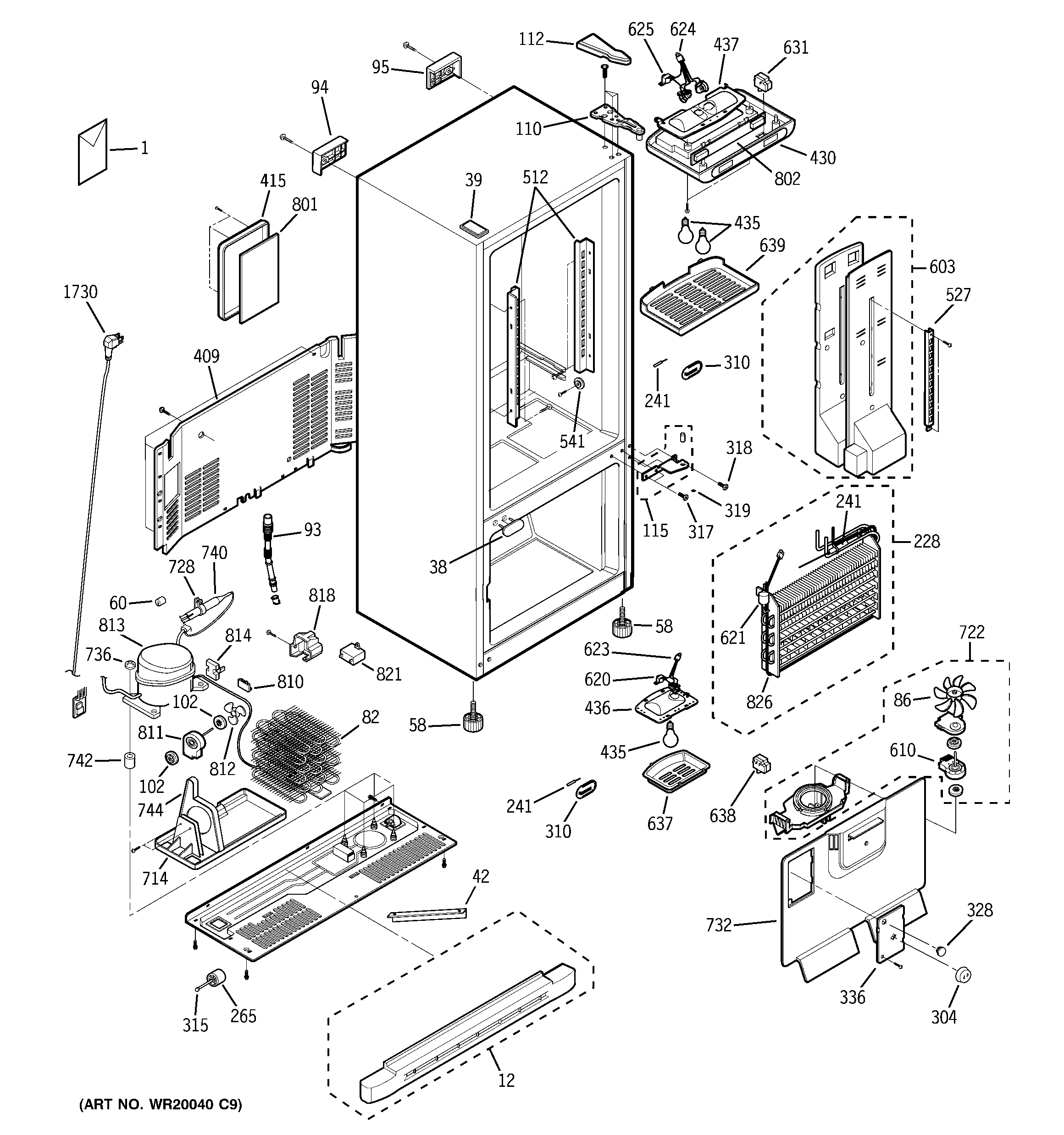 GE GBS22HBSCWW cabinet diagram