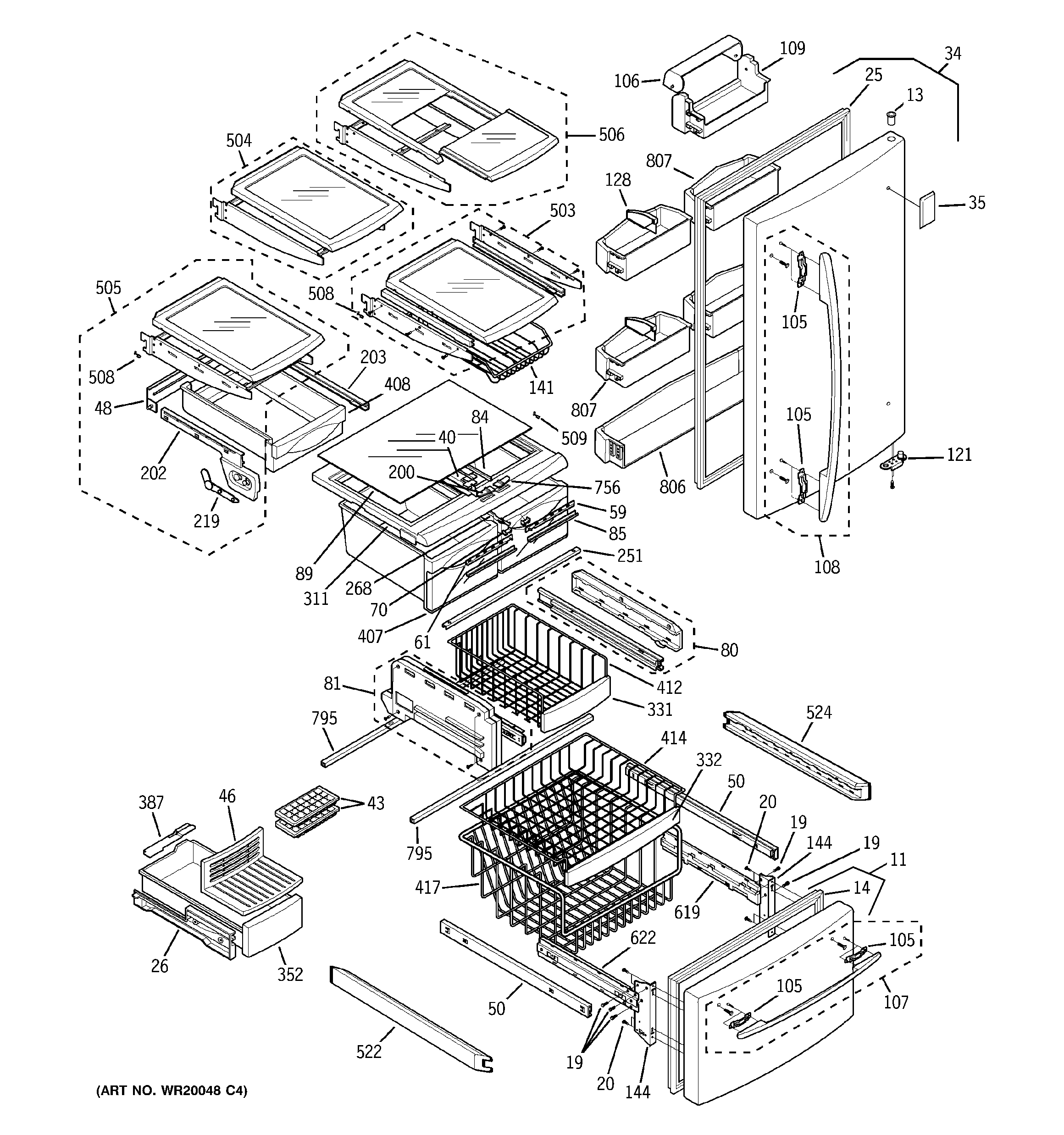GE PDS20SBSCRSS doors & shelves diagram