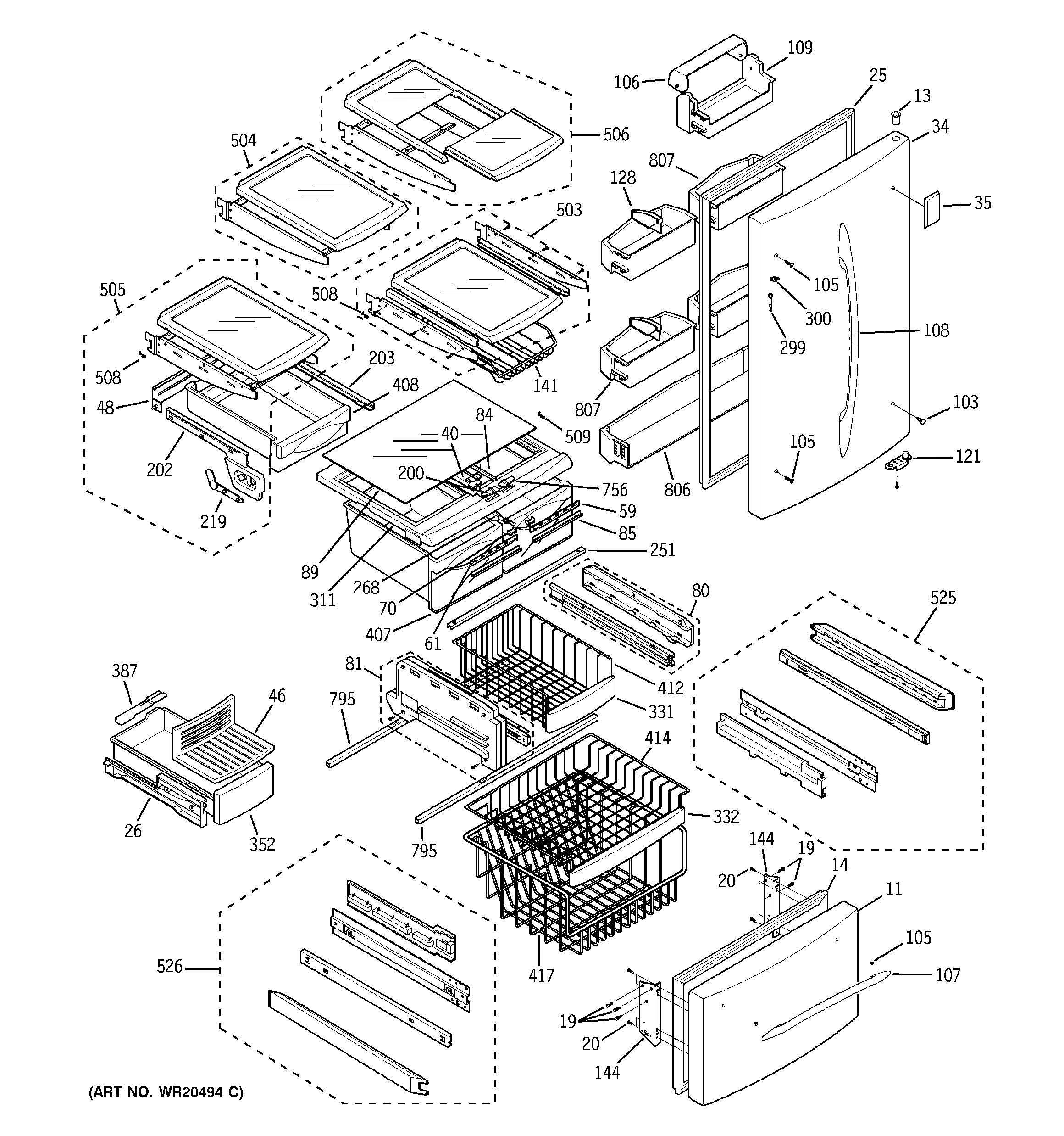 GE PDS20SBSDLSS doors & shelves diagram