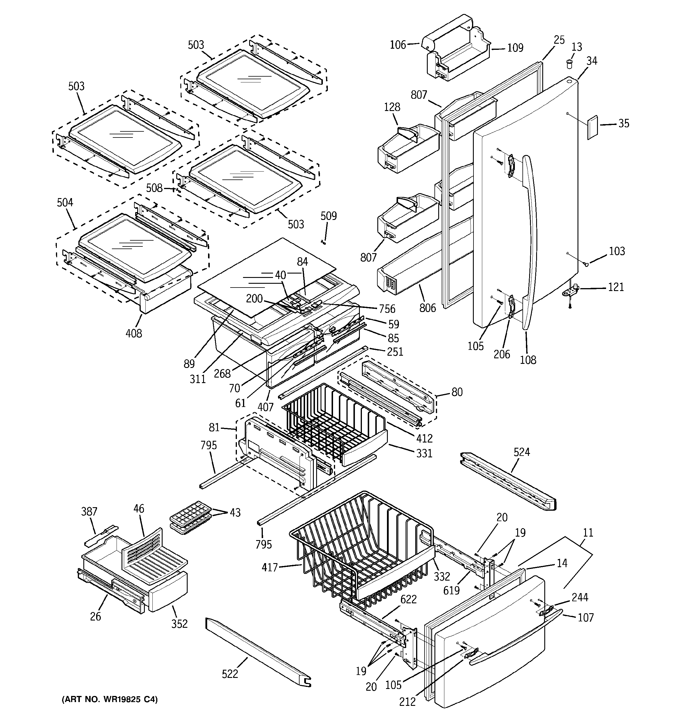 GE GDS20KBSCWW doors & shelves diagram