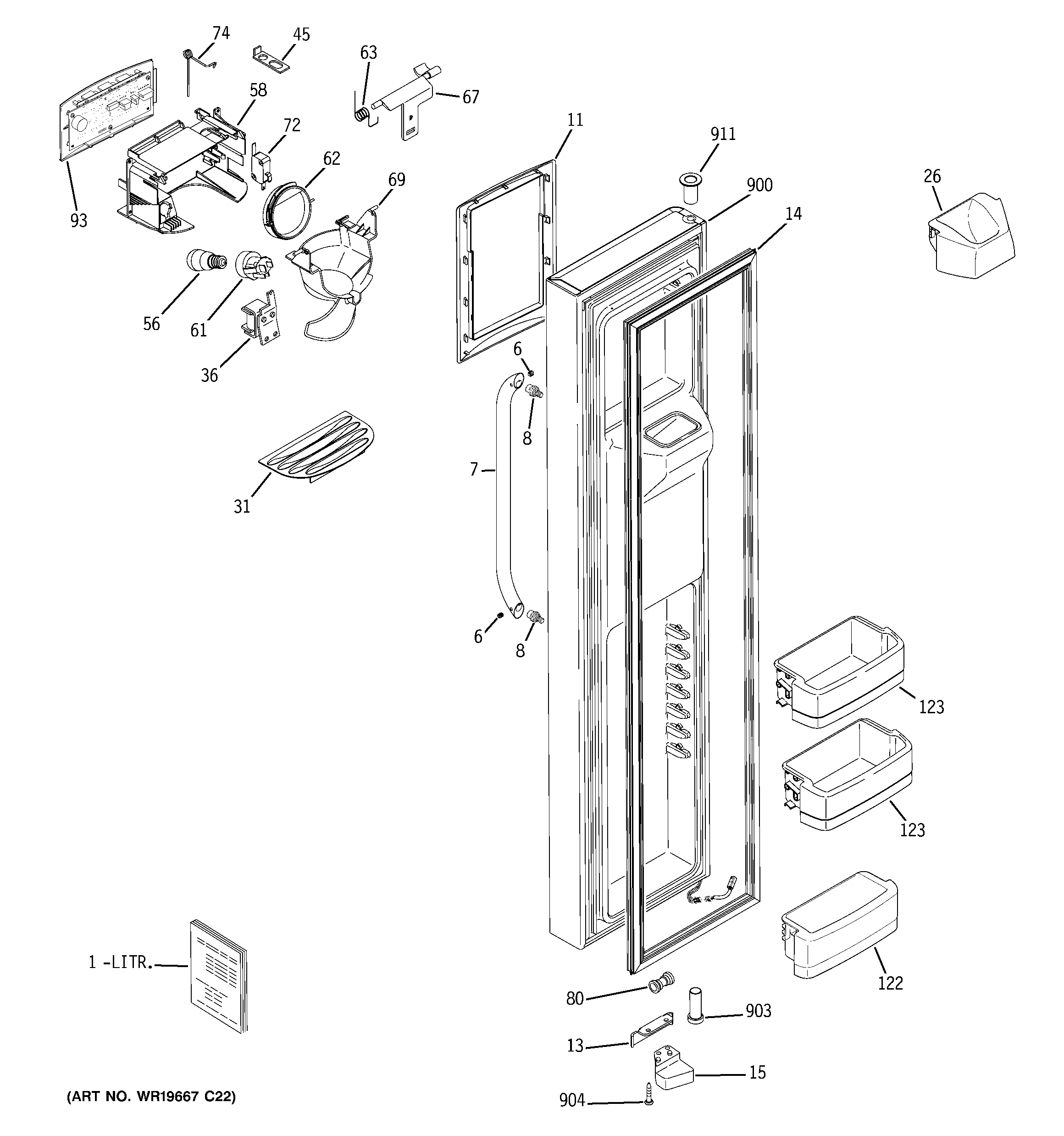GE ESHF5MGXBEWW freezer door diagram