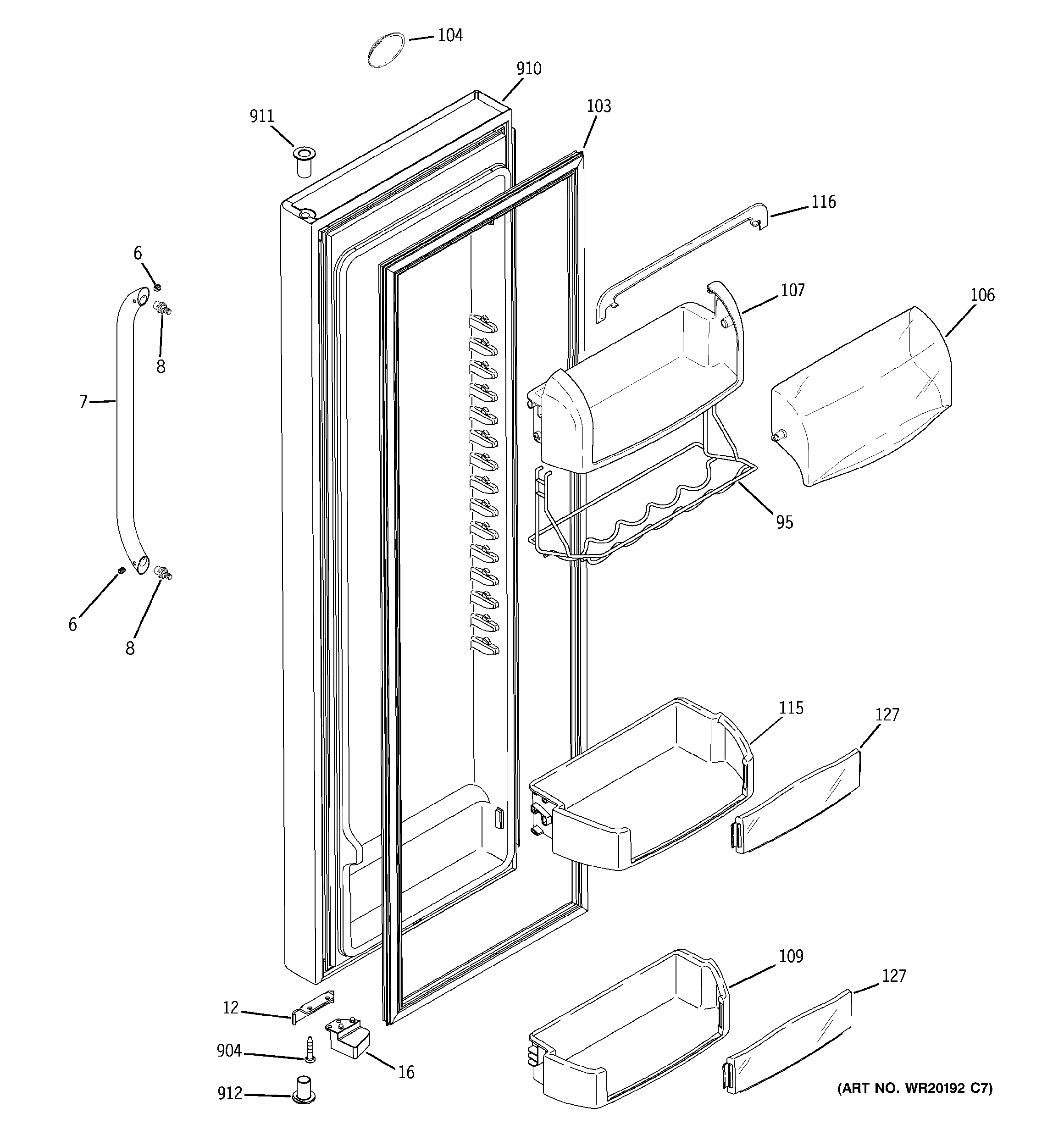 GE ESHF5MGXBEWW fresh food door diagram